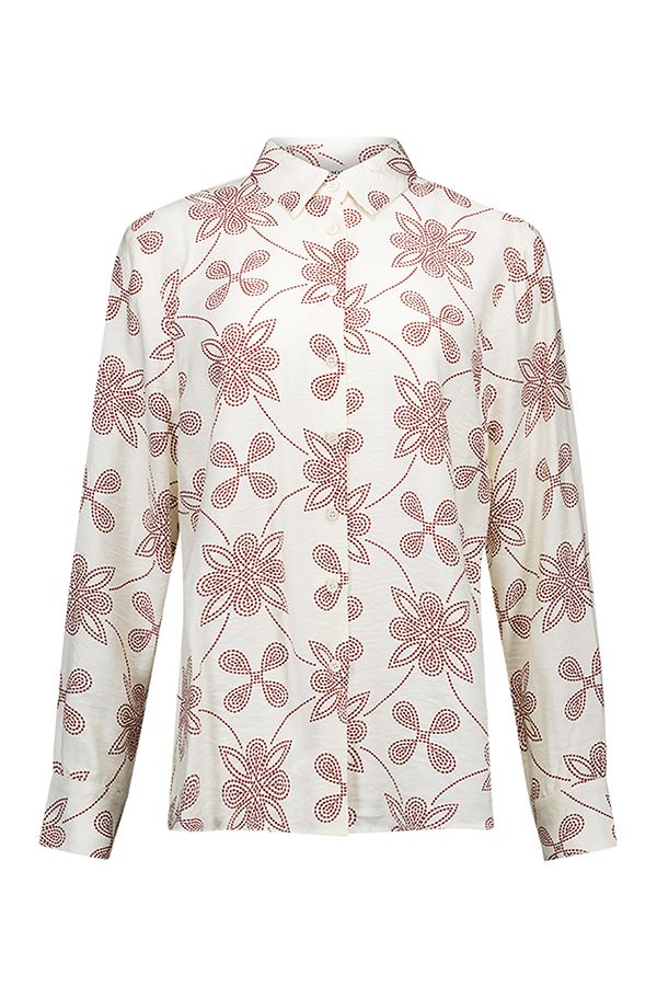 Norah Ecru blouse met grafische print ecru/brown 218114-172-42