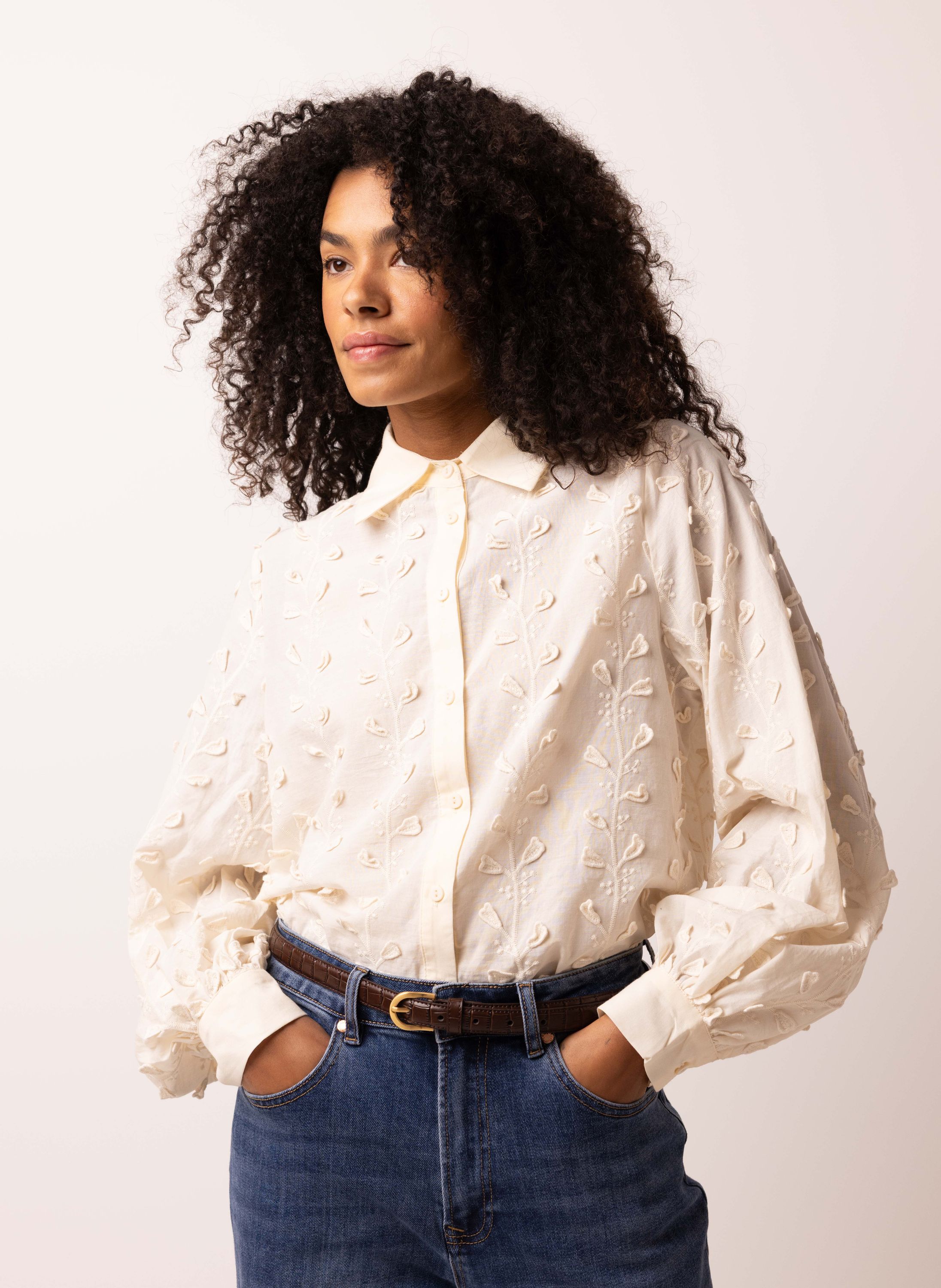 Norah Ecru blouse met structuur ecru 218115-102-42