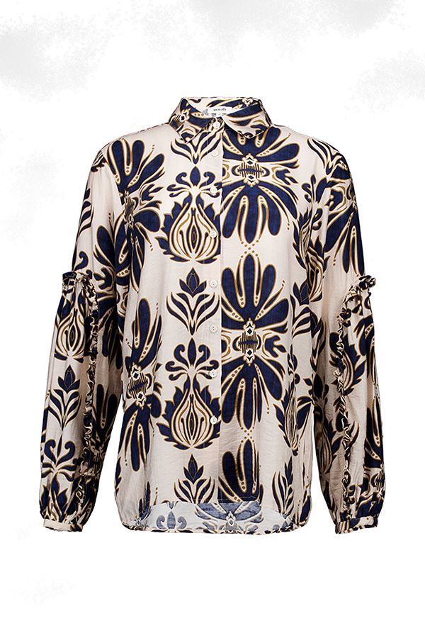 Norah Ecru blouse met grafische print blue multicolor 218121-420-36