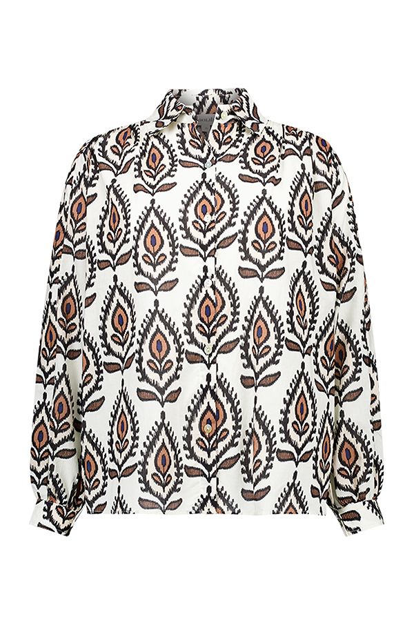 Norah Off-white blouse met grafische print brown multicolor 218124-220-46