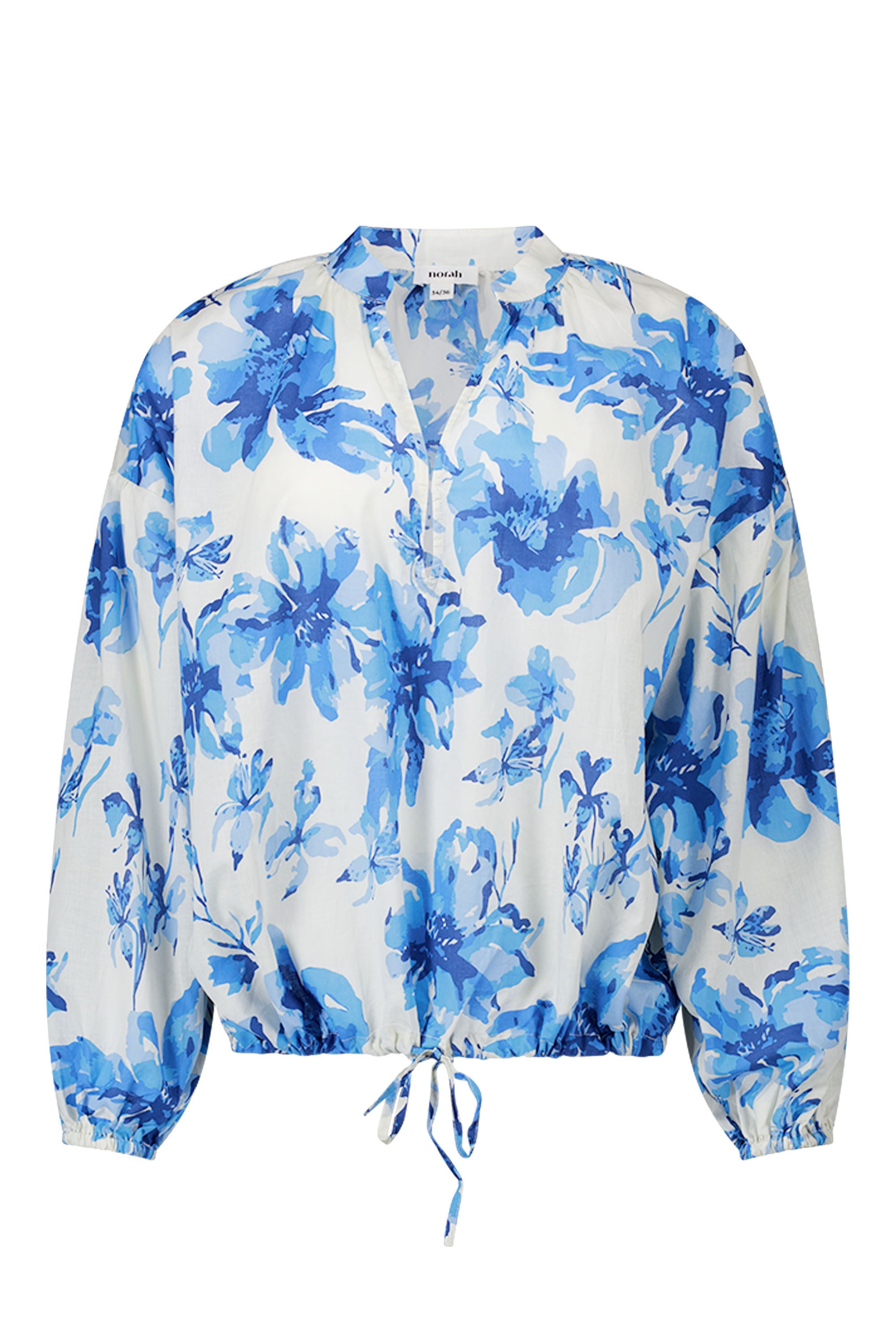 Norah Ecru blouse met blauwe bloemen blue/ecru 218150-441-46-48