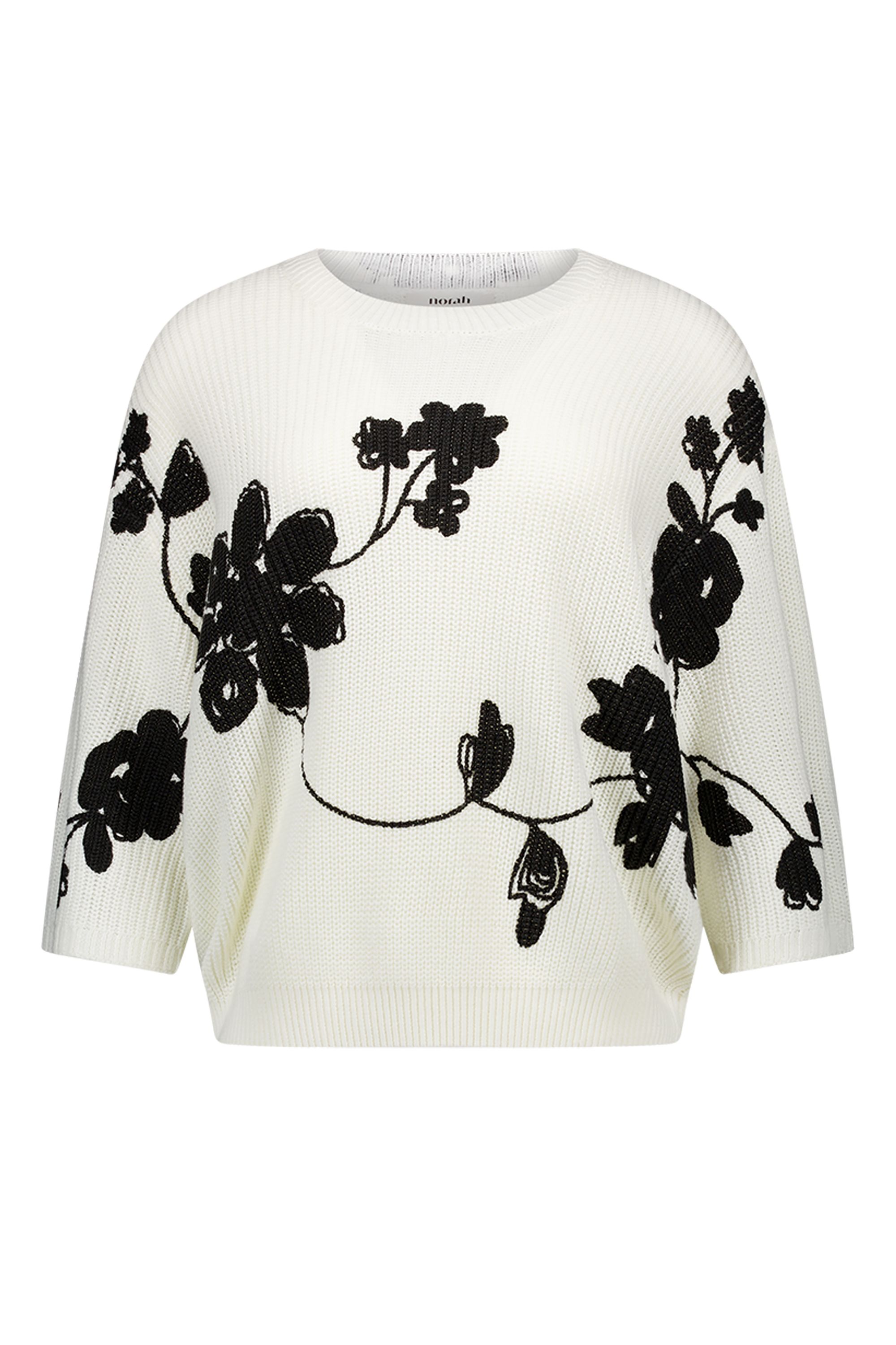 Norah Ecru gebreide trui met bloemen ecru/black 218157-170-42-44