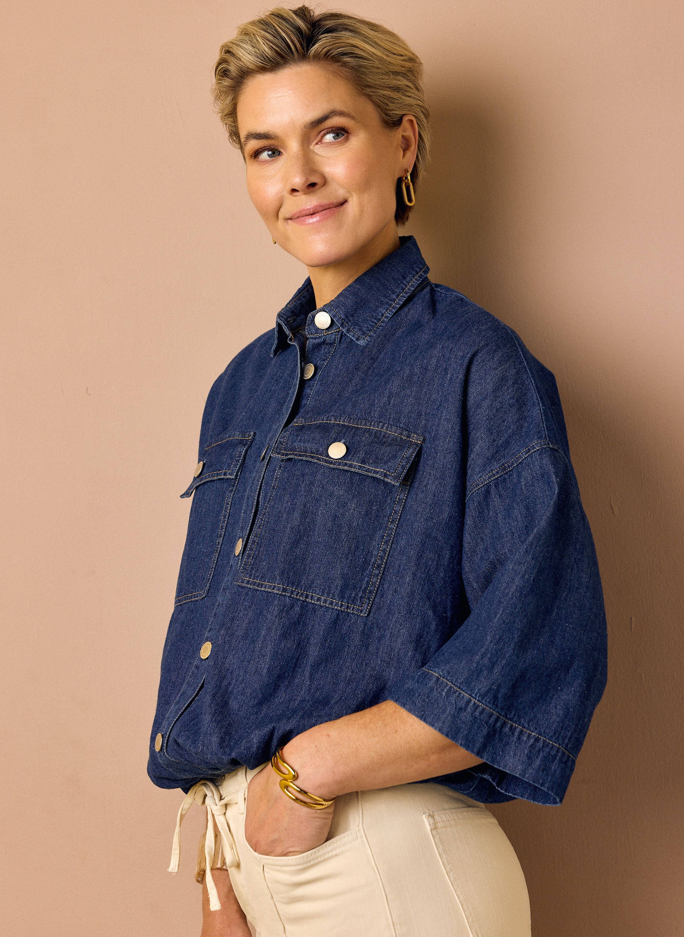 Norah Donkerblauwe denim blouse denim blue 218159-472