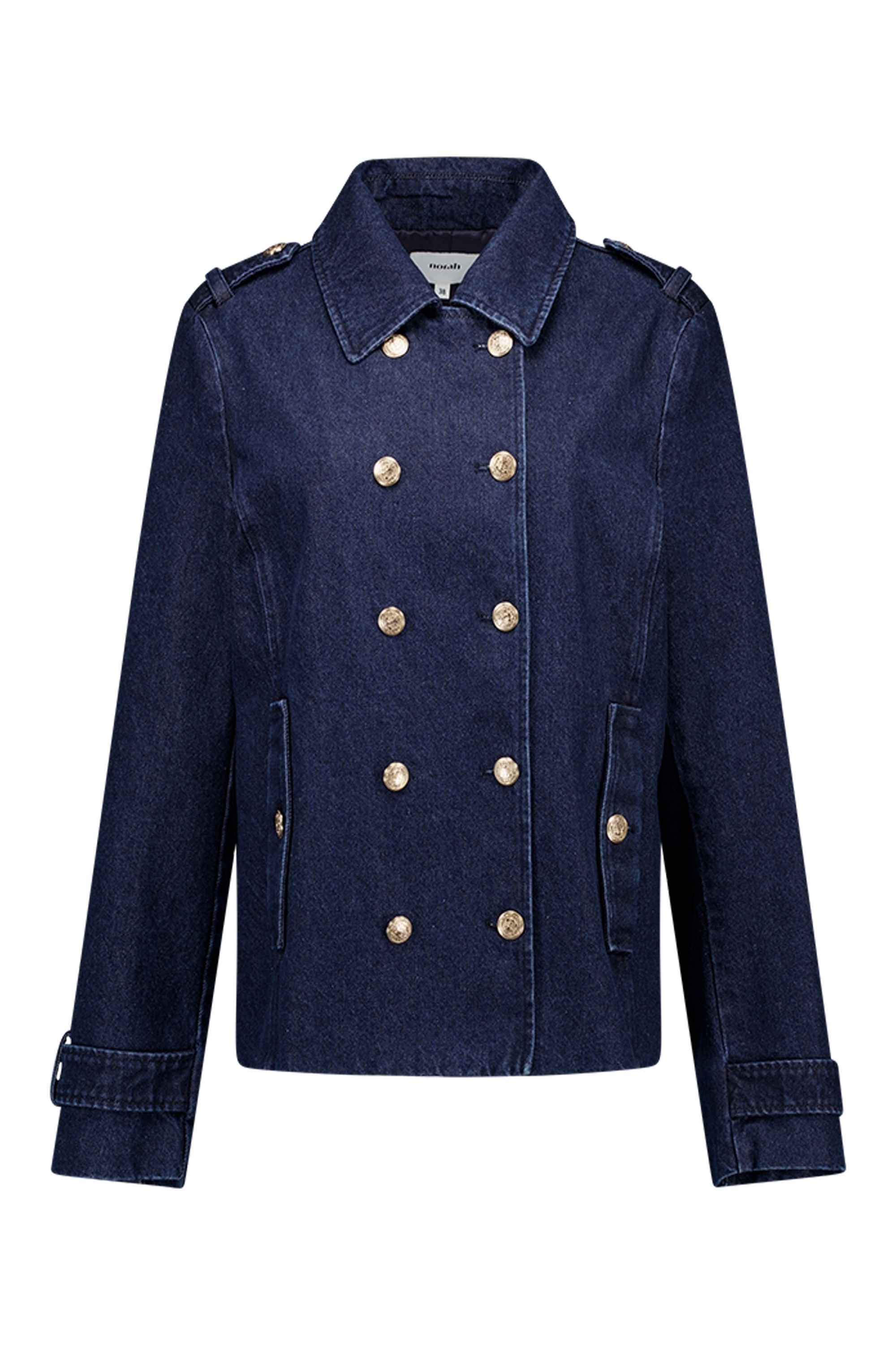 Norah Blauwe denim jas met dubbele knoopsluiting dark denim 218160-480-40