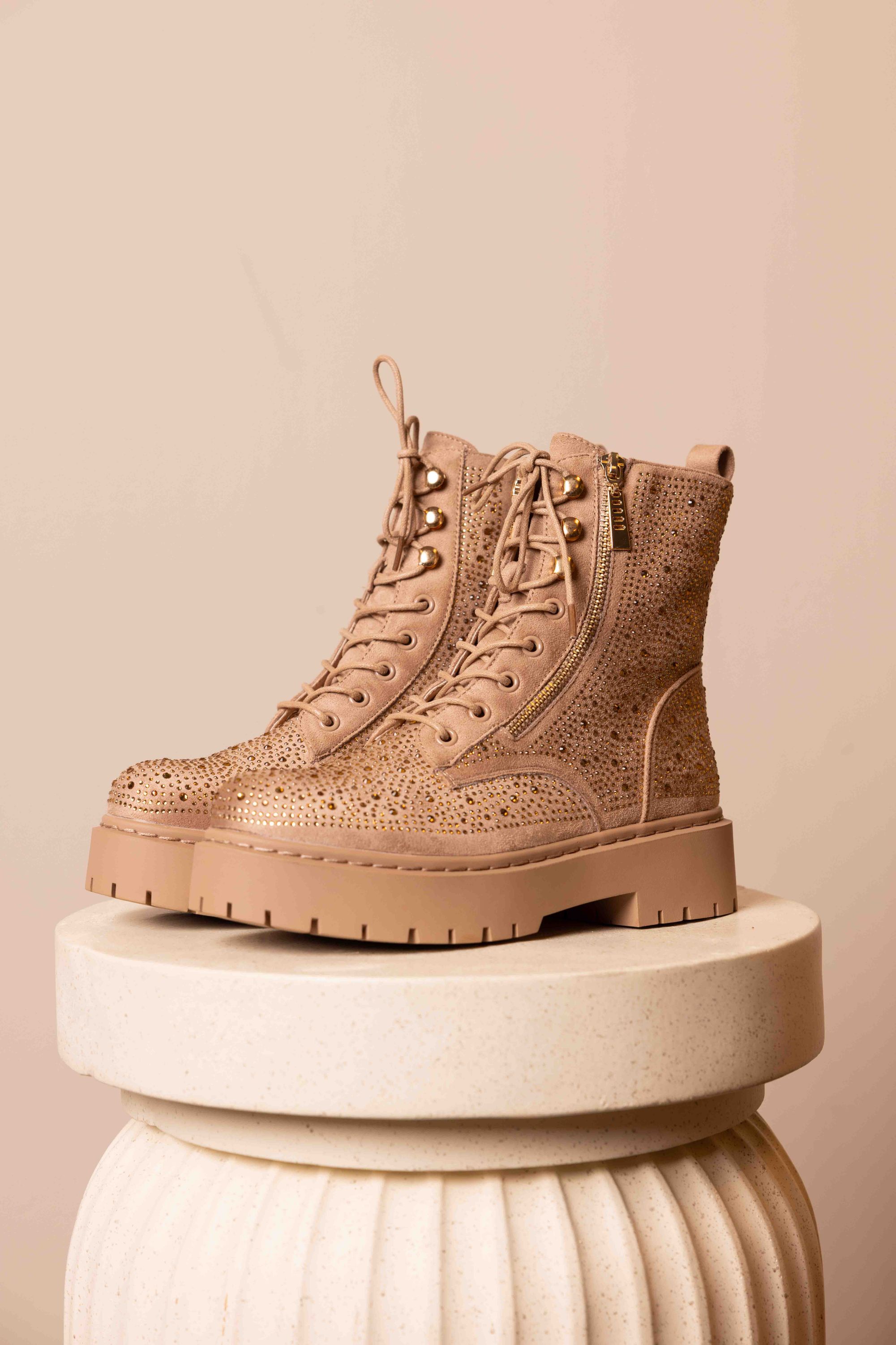 Norah Beige veterboot met steentjes beige 218179-106-42