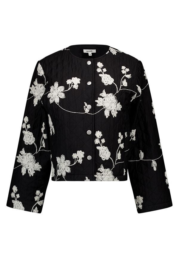 Norah Zwart jasje met bloemendessin black/ecru 218212-041-42