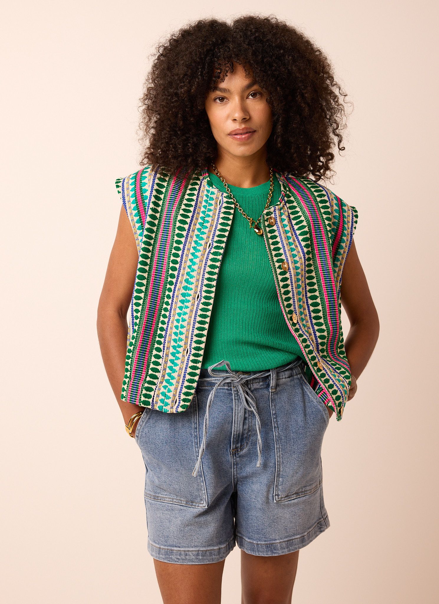 Norah Groen boho gilet green multicolor 218213-520