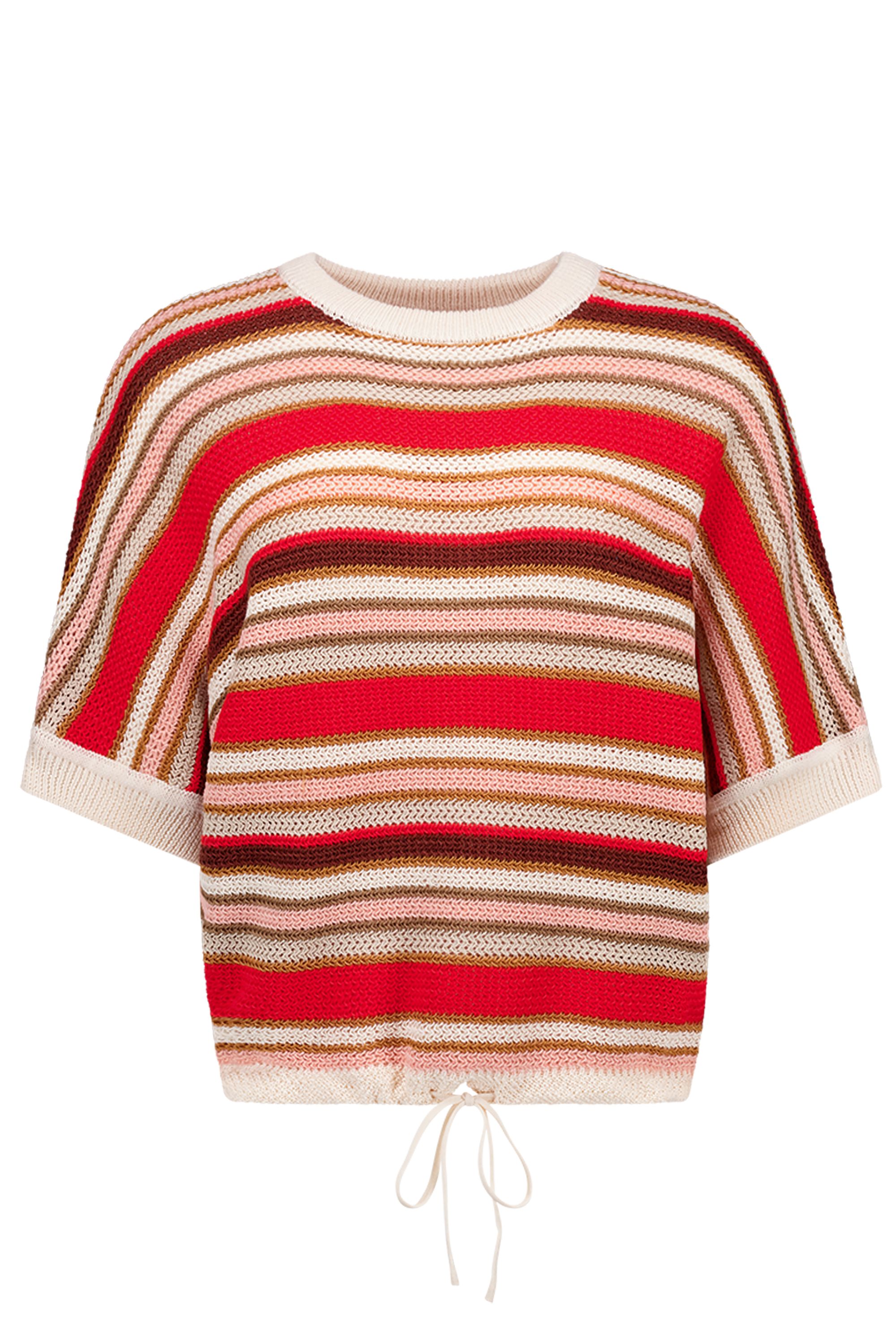 Norah Kleurrijke gebreide trui met trekkoord red multicolor 218223-620-34-36