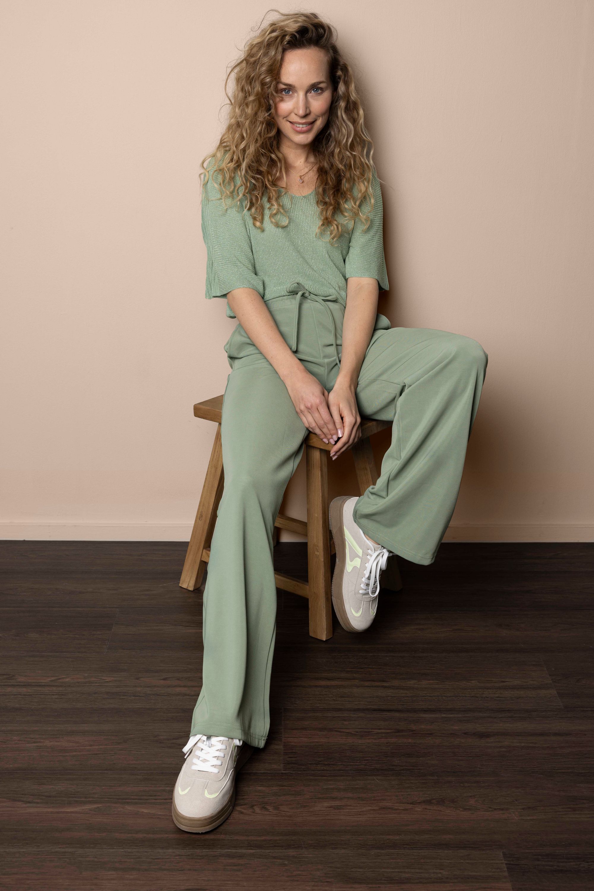 Norah Fijngebreid groen shirt met lurex green/grey 218226-540-36