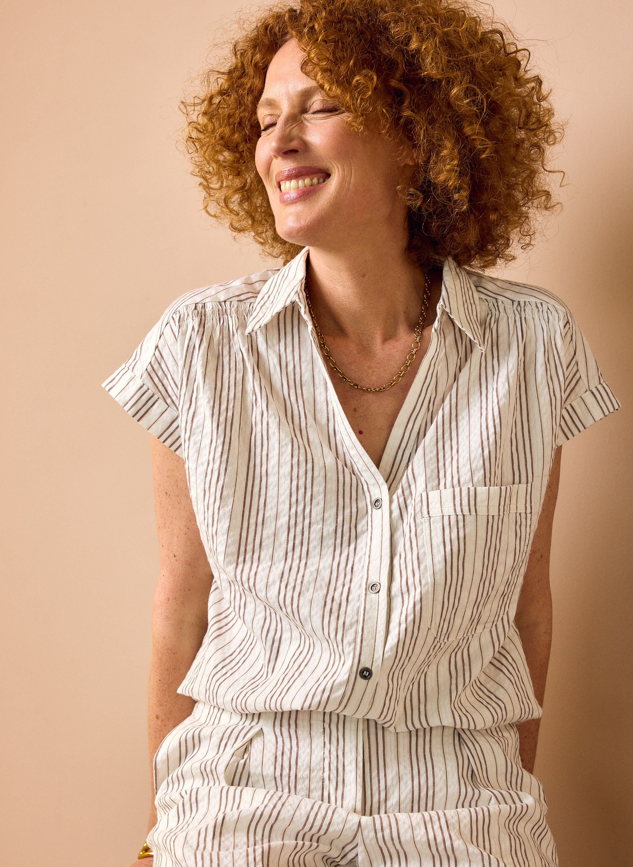 Norah Ecru/bruin gestreepte blouse ecru/brown 218239-172