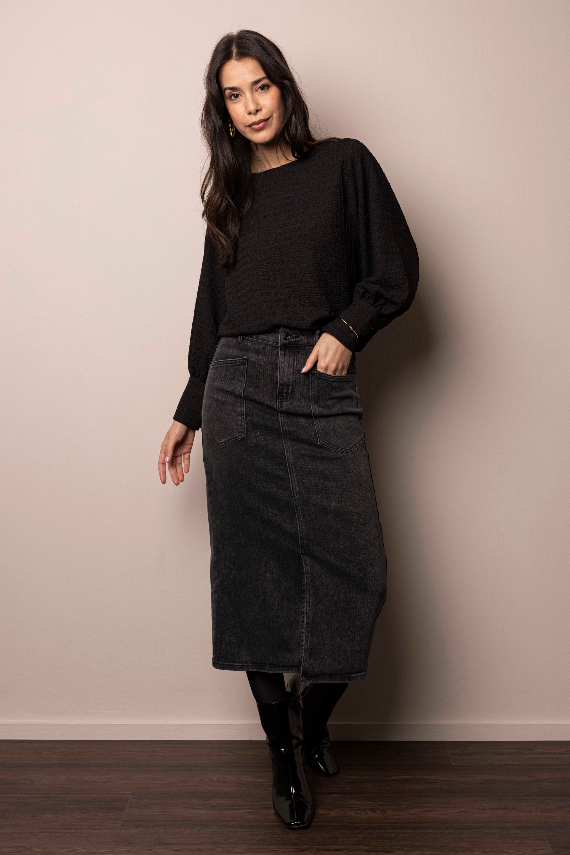 Norah Zwarte top met structuur black 218240-001-48