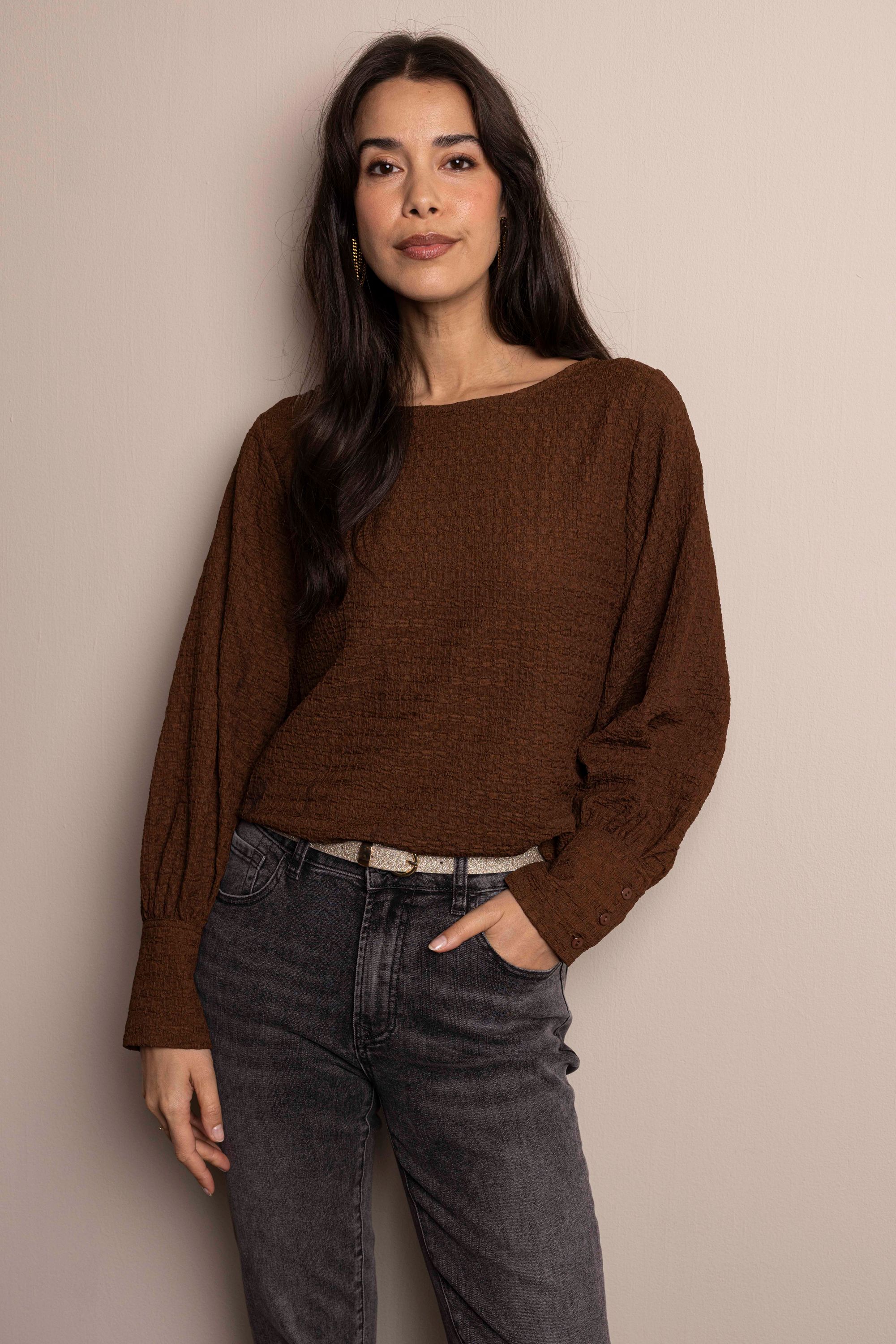 Norah Bruine top met structuur brown 218240-200-40