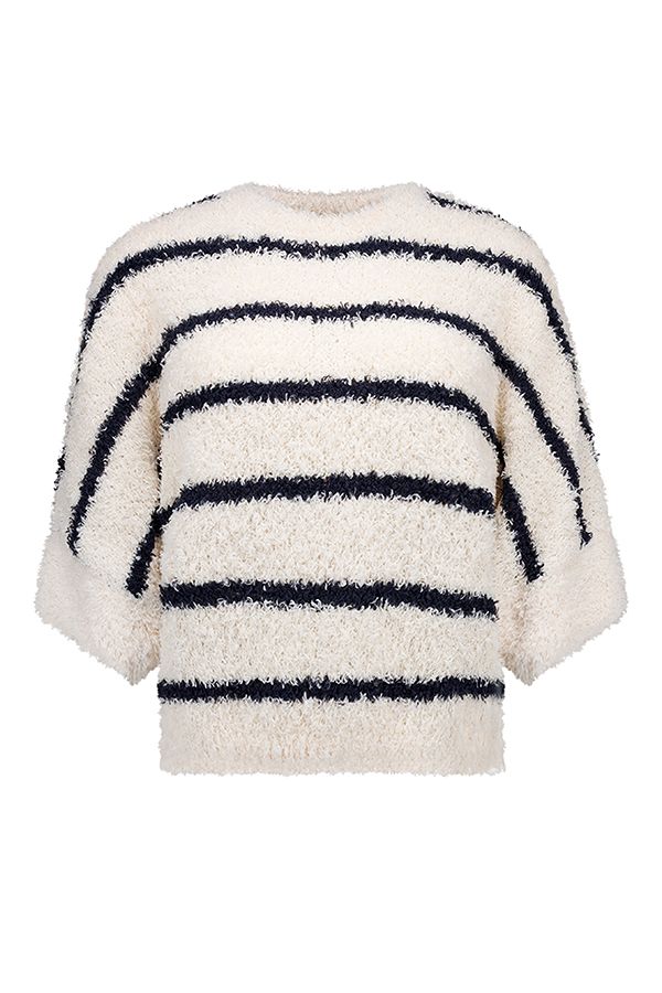 Norah Ecru/donkerblauw gestreepte zachte trui ecru/blue 218244-174-34-36