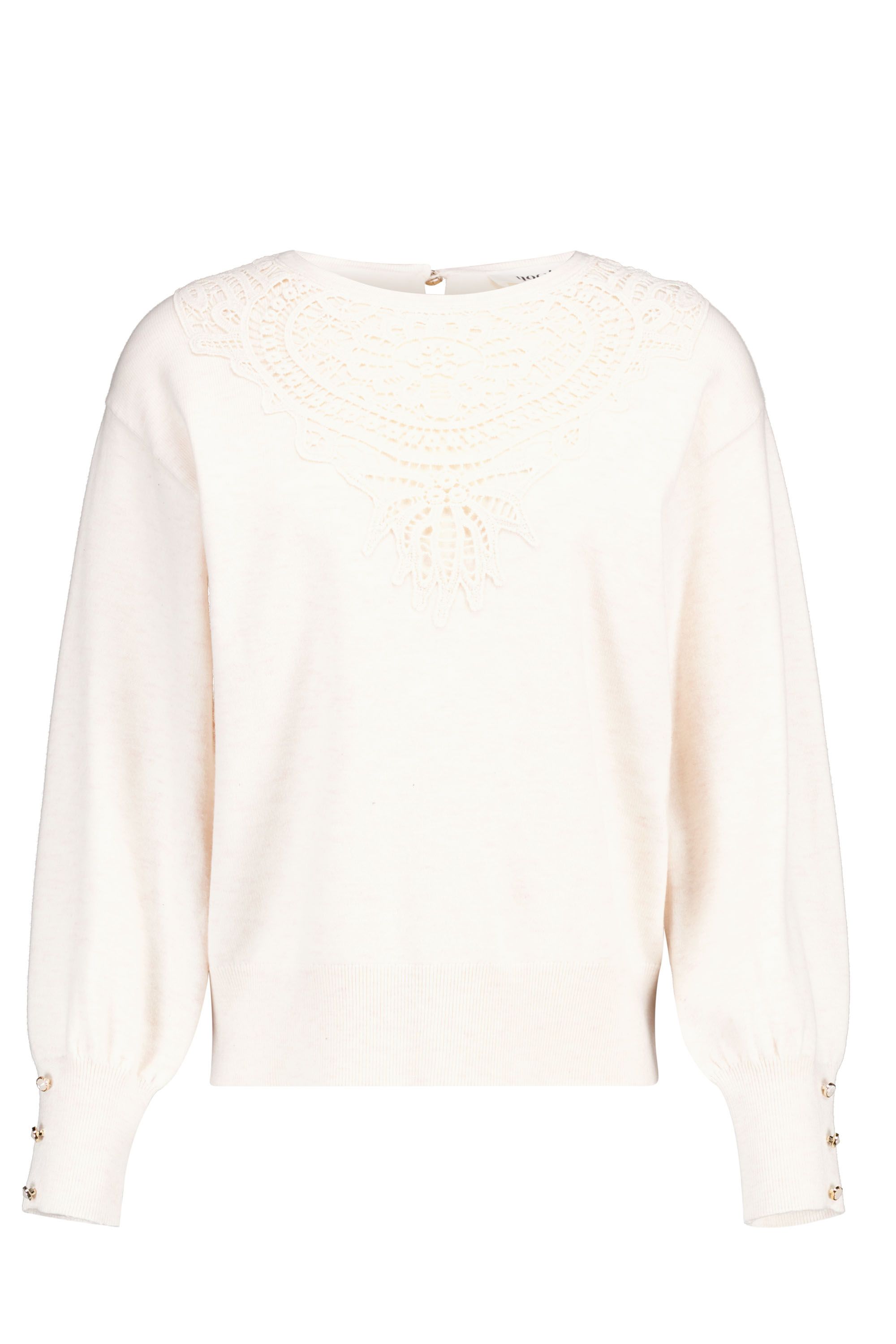 Norah Ecru trui met gehaakt detail ecru 218251-102