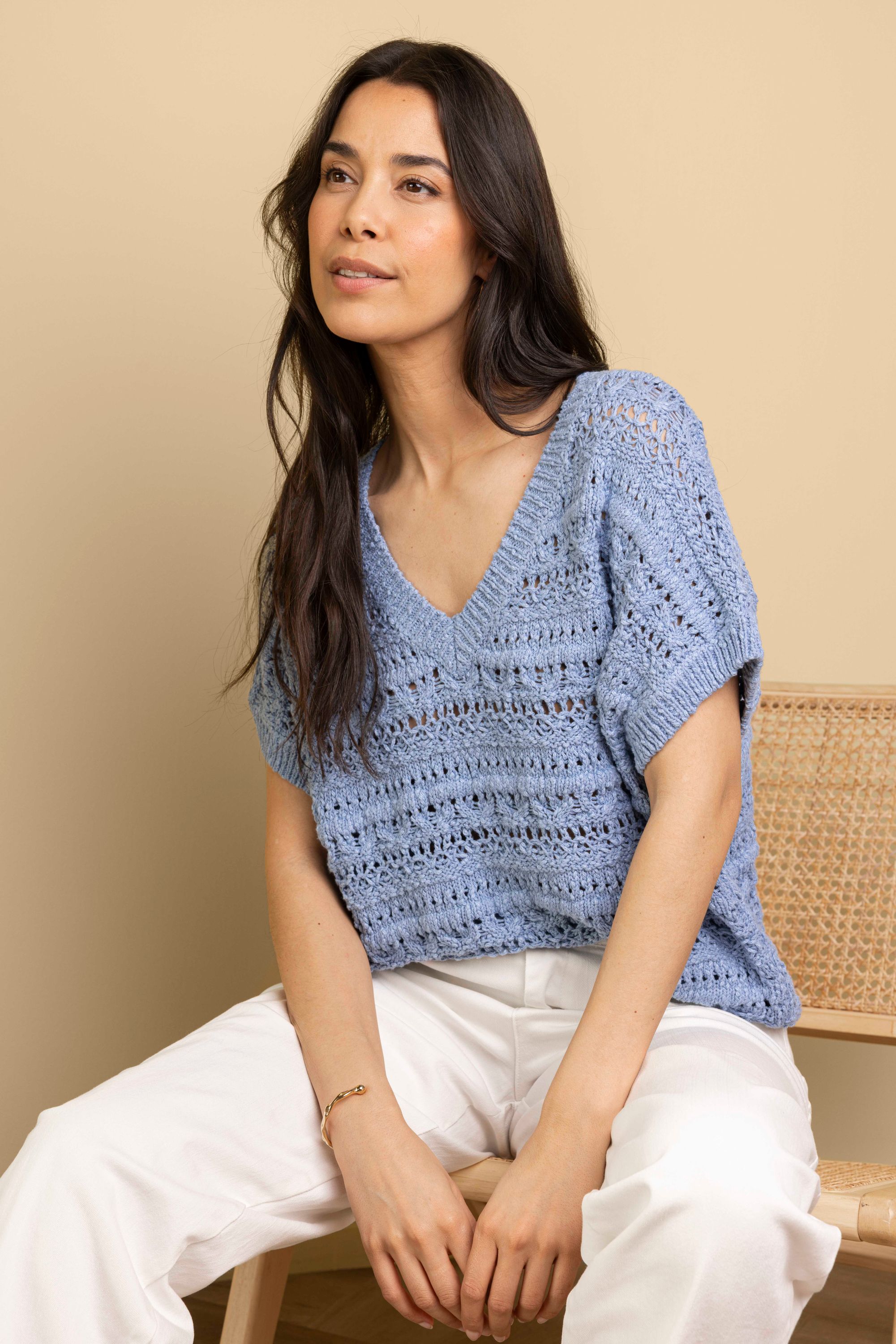 Norah Blauwe gebreide trui steel blue 218257-421-36