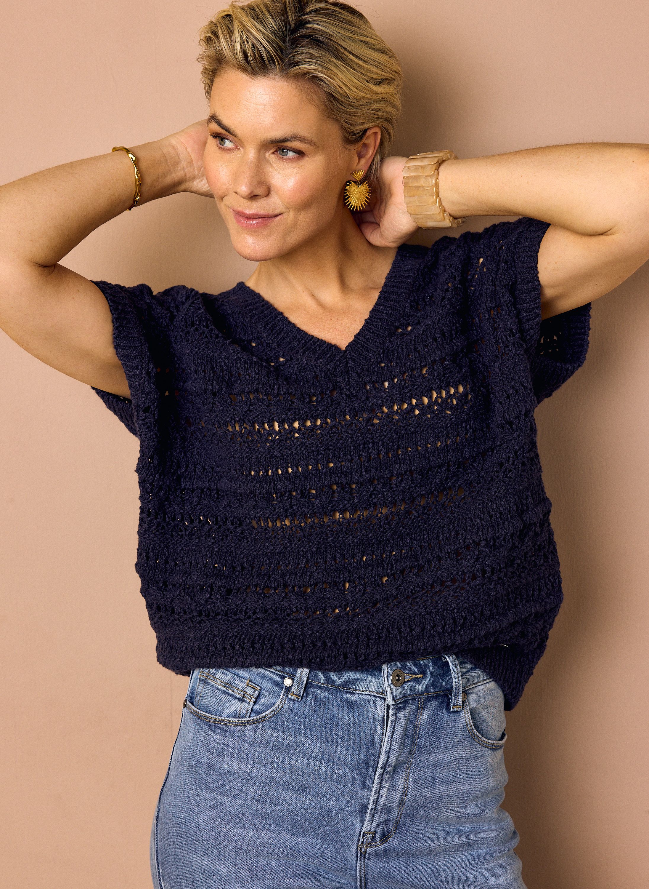 Norah Gebreide trui met V-hals navy 218257-492