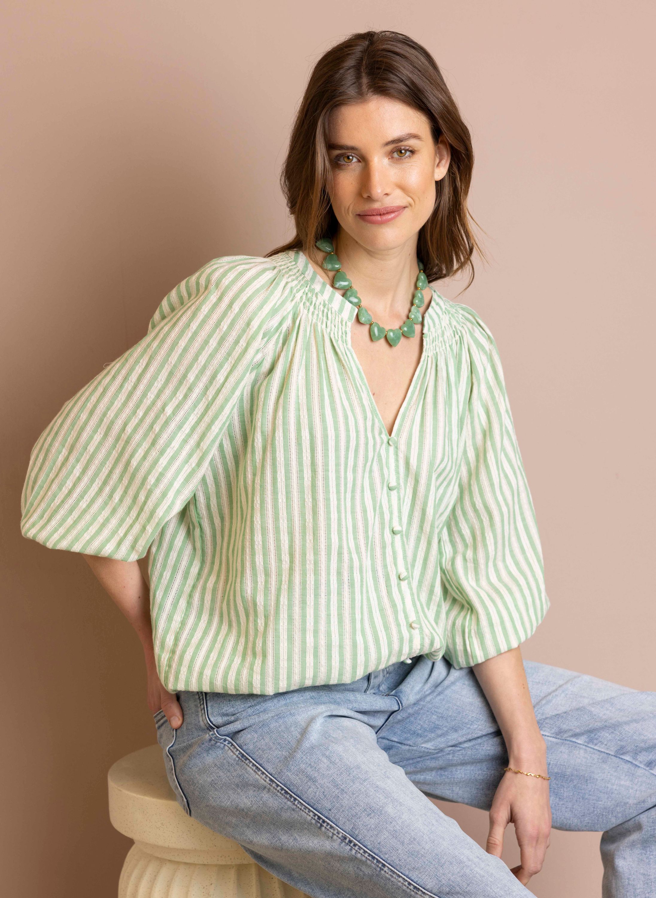 Norah Groen/ecru boho blouse green/ecru 218261-541-44