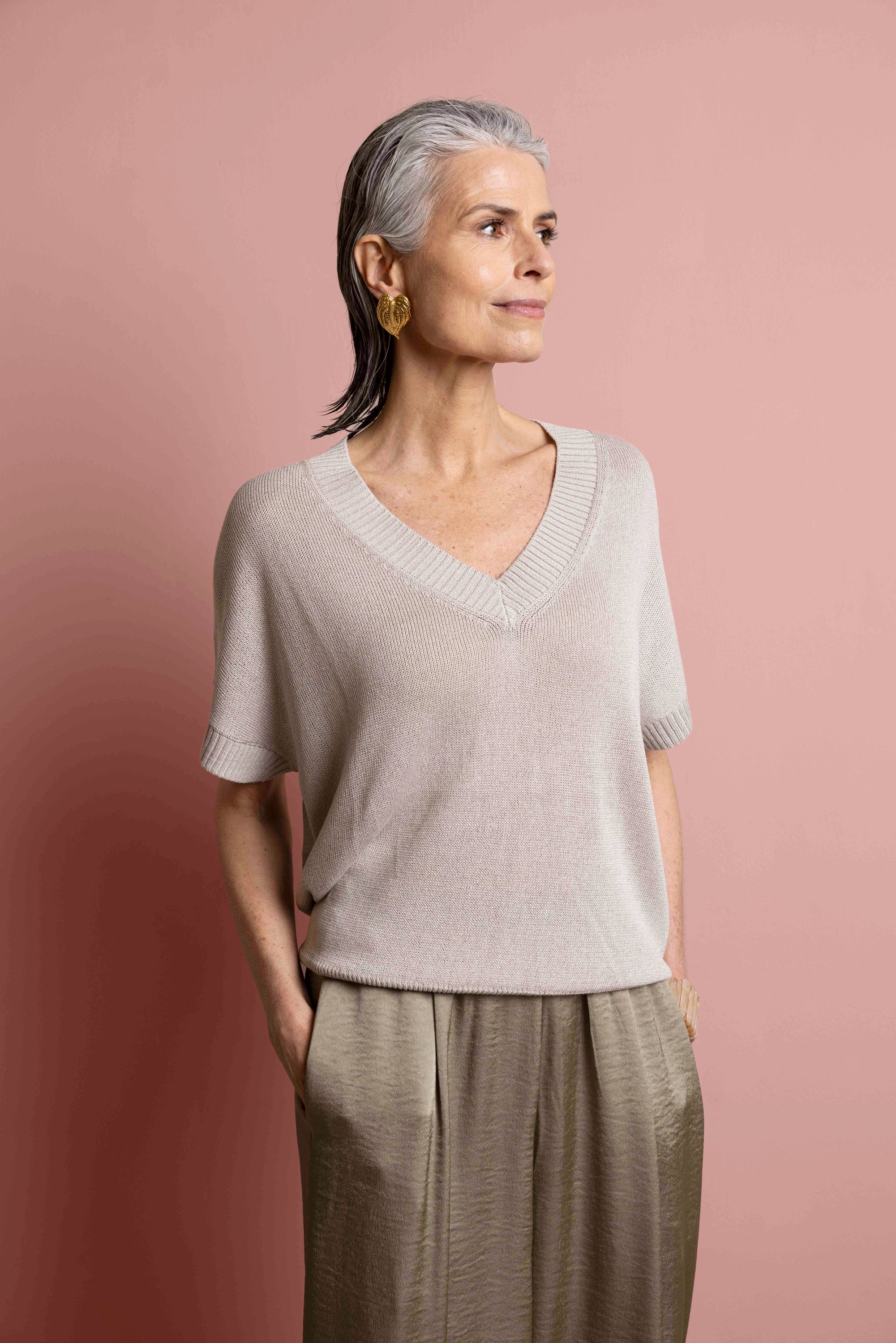 Norah Zandkleurige gebreid shirt met lurex light sand 218266-111-34