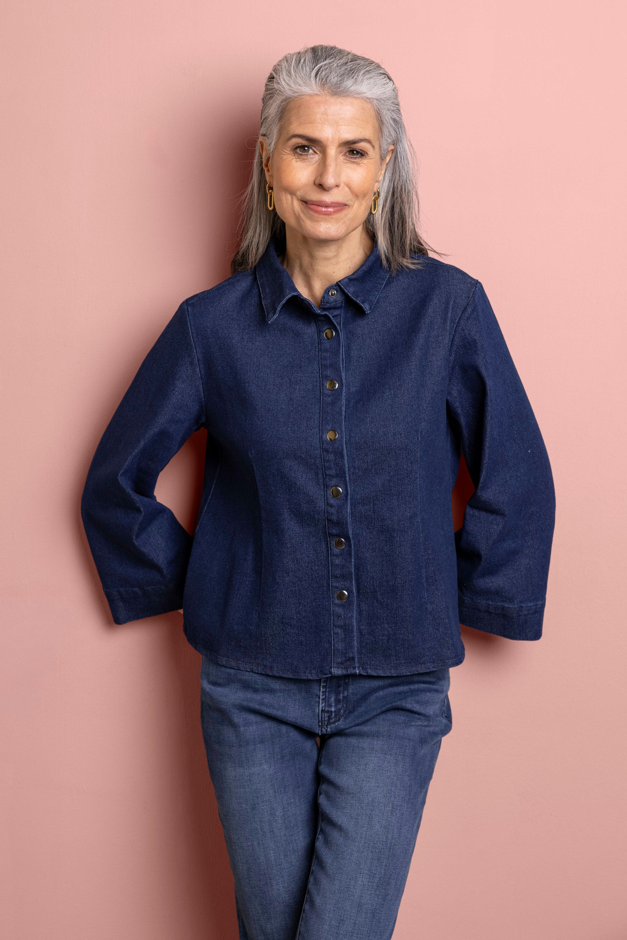 Norah Denim blouse met klassieke kraag dark rinse 218274-481-40