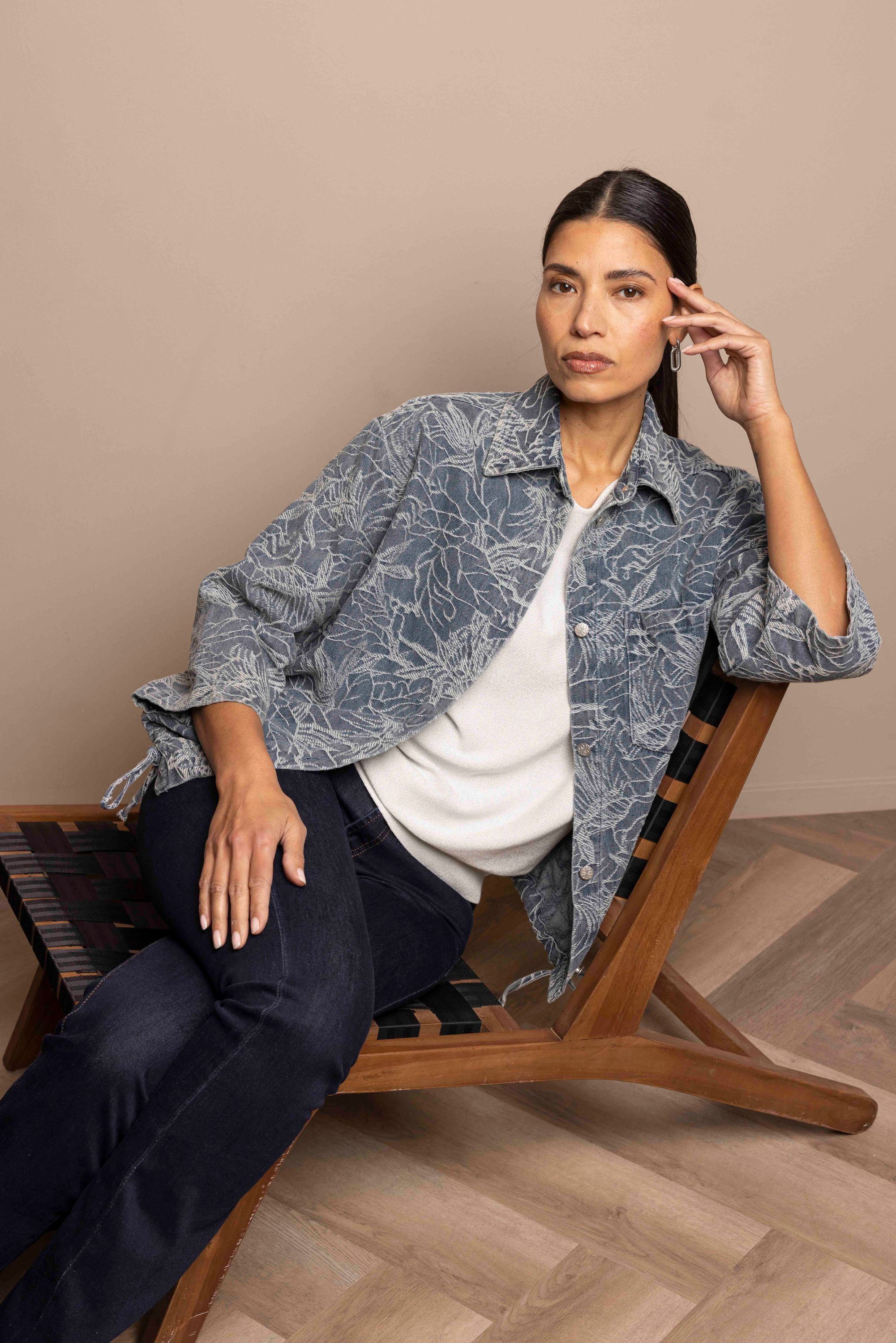 Norah Blauw denim jasje met print mid denim 218277-479-34