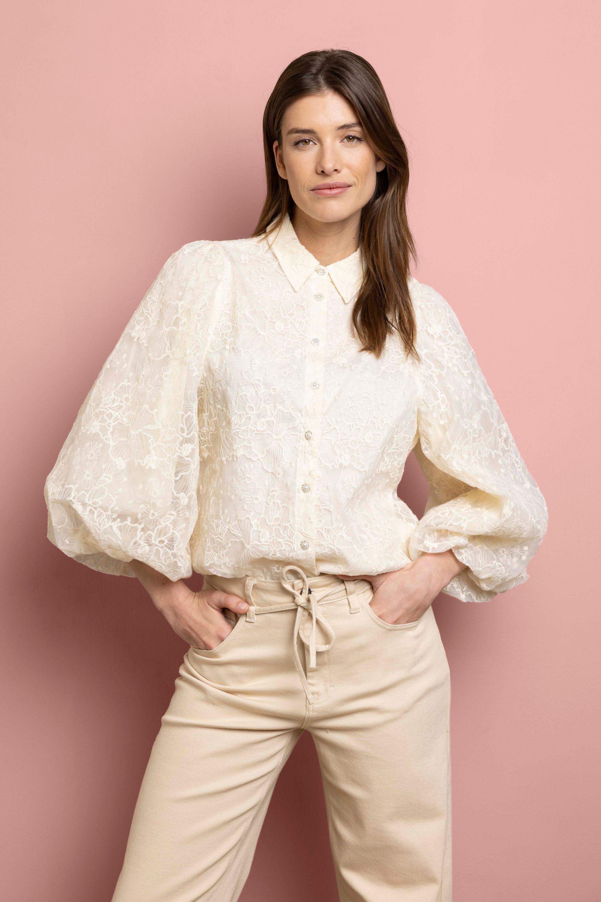 Norah Ecru blouse met ballonmouwen vanilla 218278-104-34