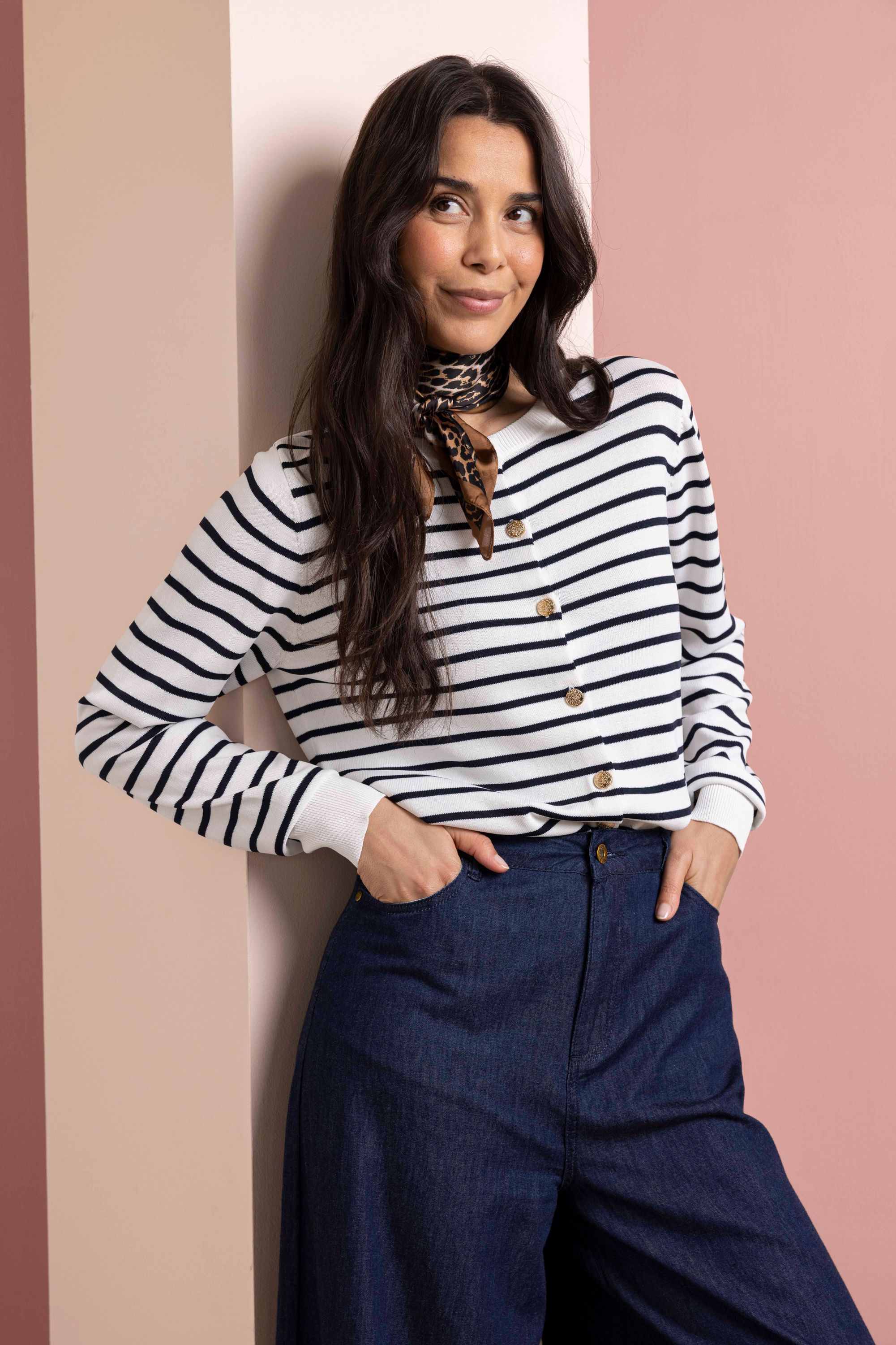 Norah Off-white/blauw gestreept vest ecru/blue 218279-174-38