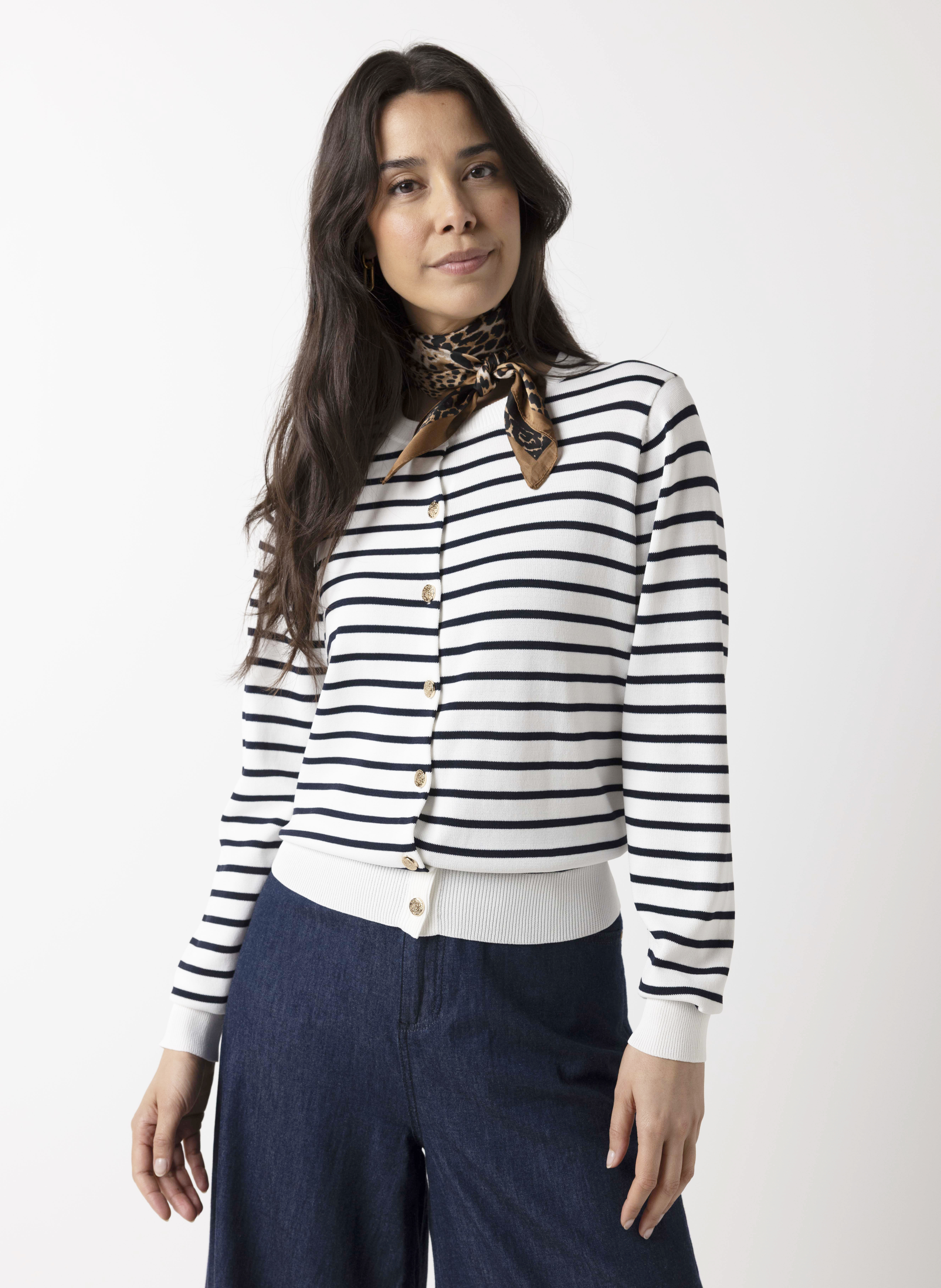 Off-white/blauw gestreepte vest | Norah Dameskleding maat 34 t/m 48