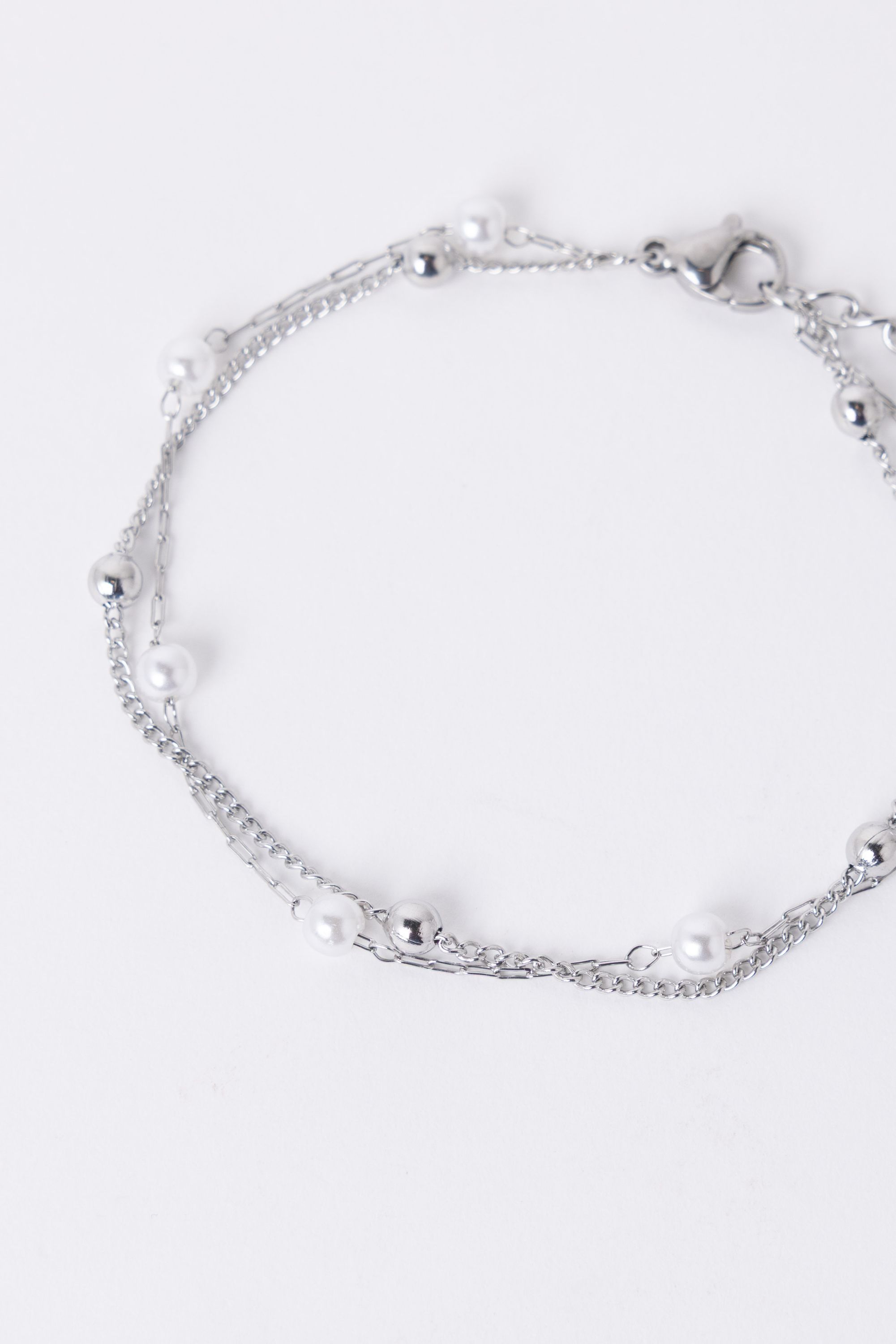 Norah Zilverkleurige dubbele armband met imitatieparels silver 218282-099-ONE