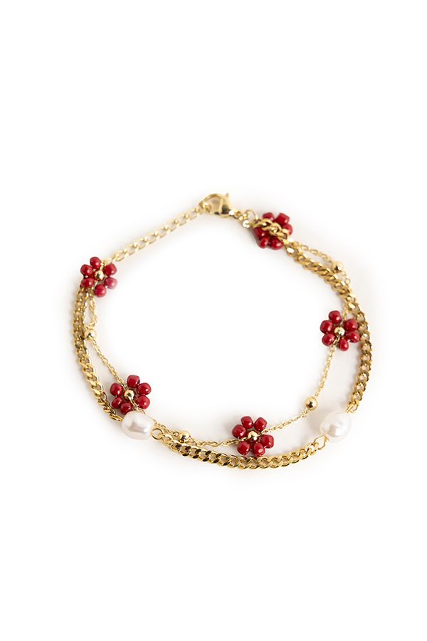 Norah Goudkleurige dubbele armband met bloemen gold multicolor 218283-198-ONE