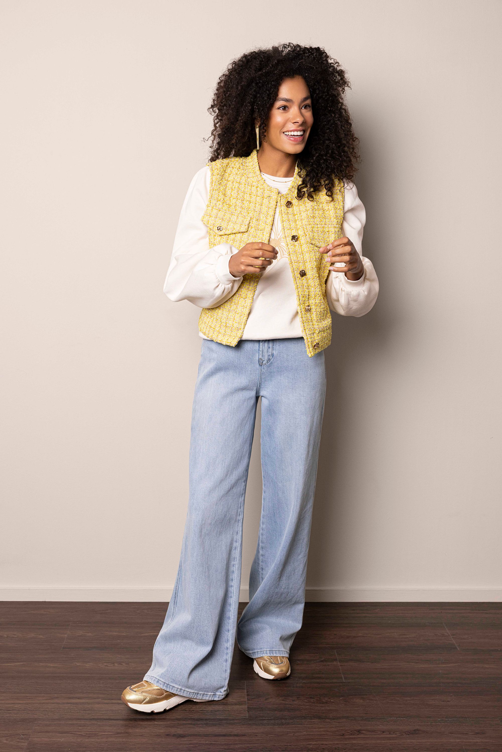 Norah Geel gilet van geweven stof yellow multicolor 218293-320-38