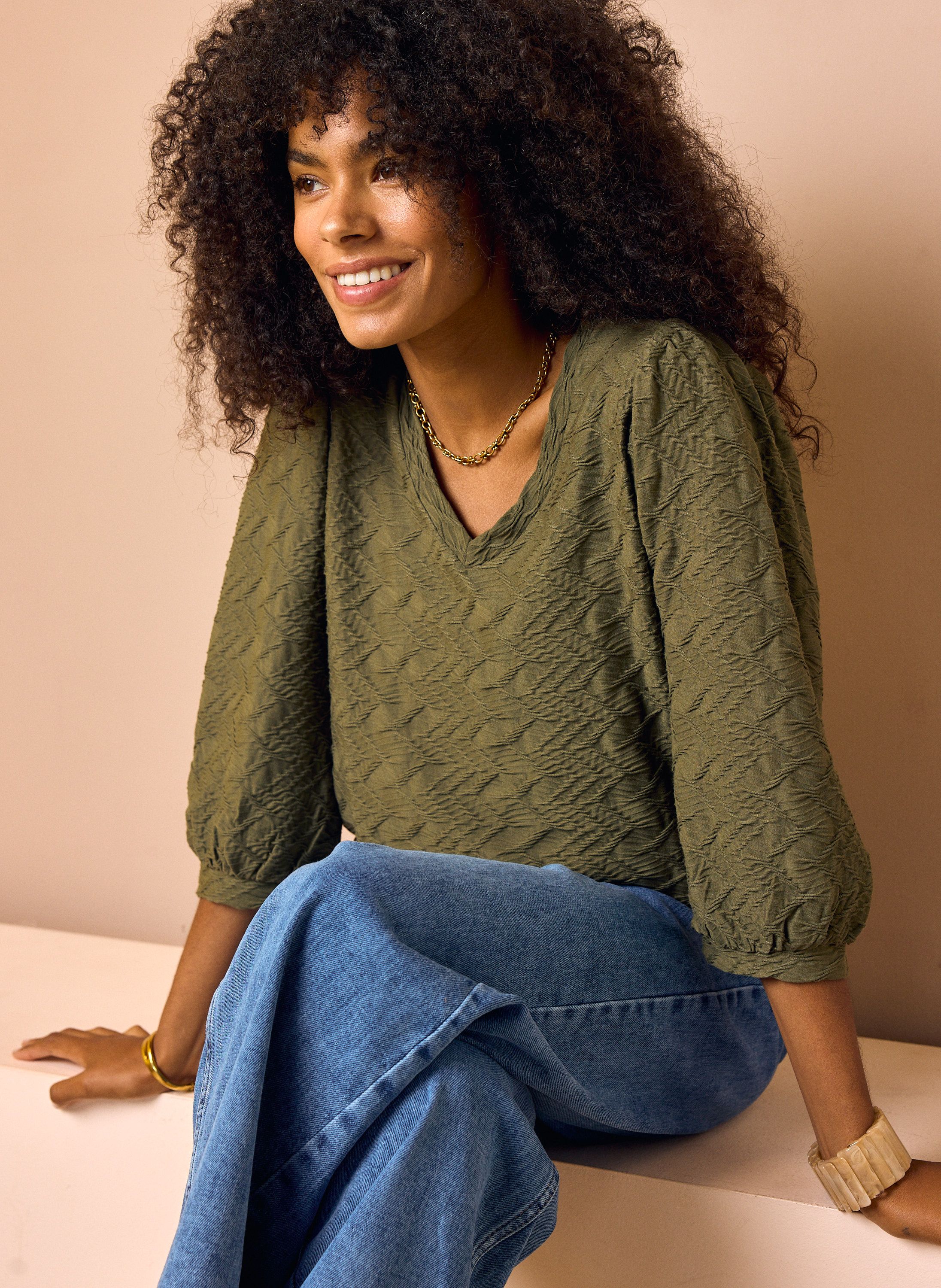 Norah Donkergroen shirt met structuur dark olive 218295-598