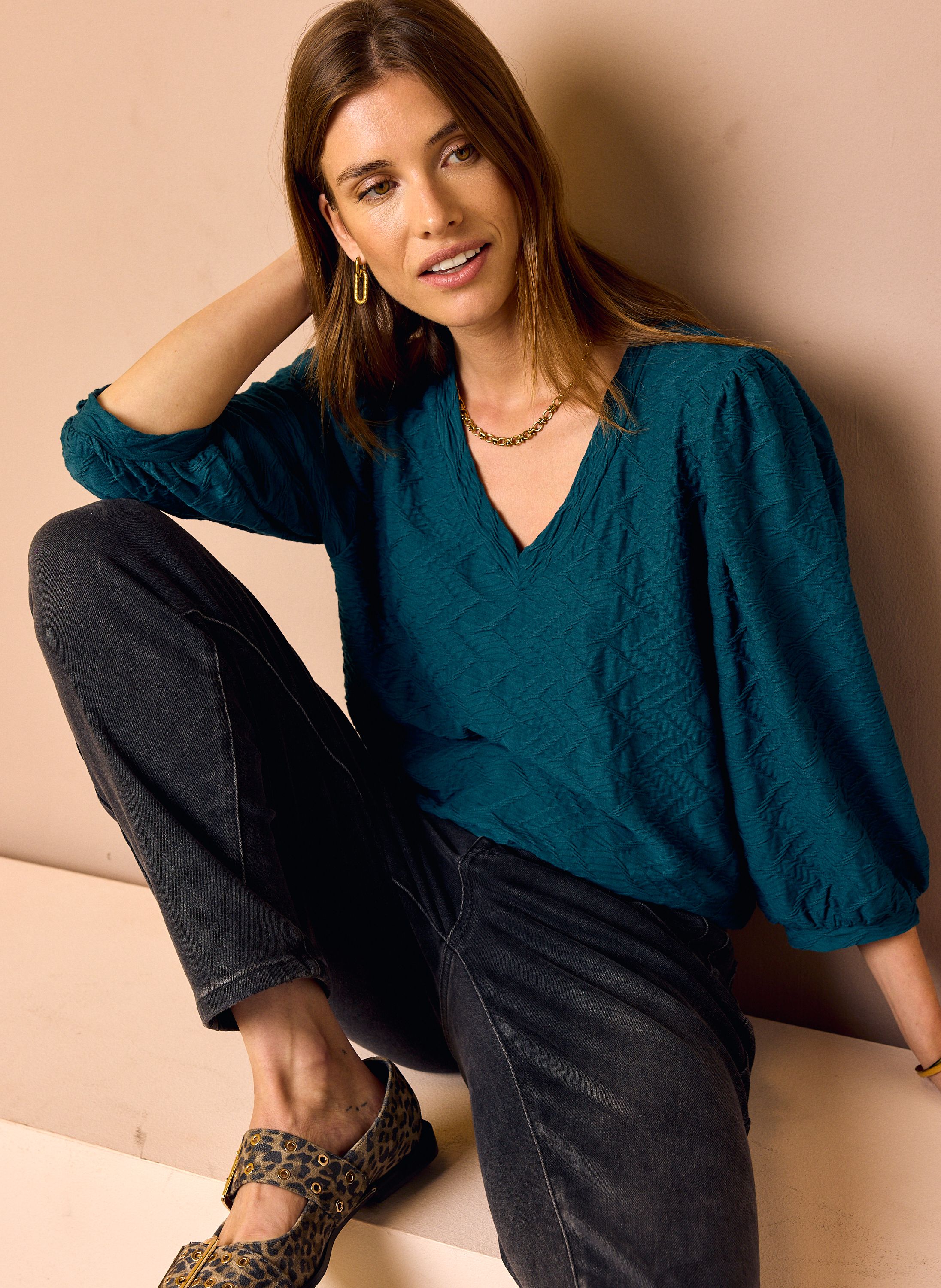 Norah Blauw/groen shirt met structuur teal 218295-666