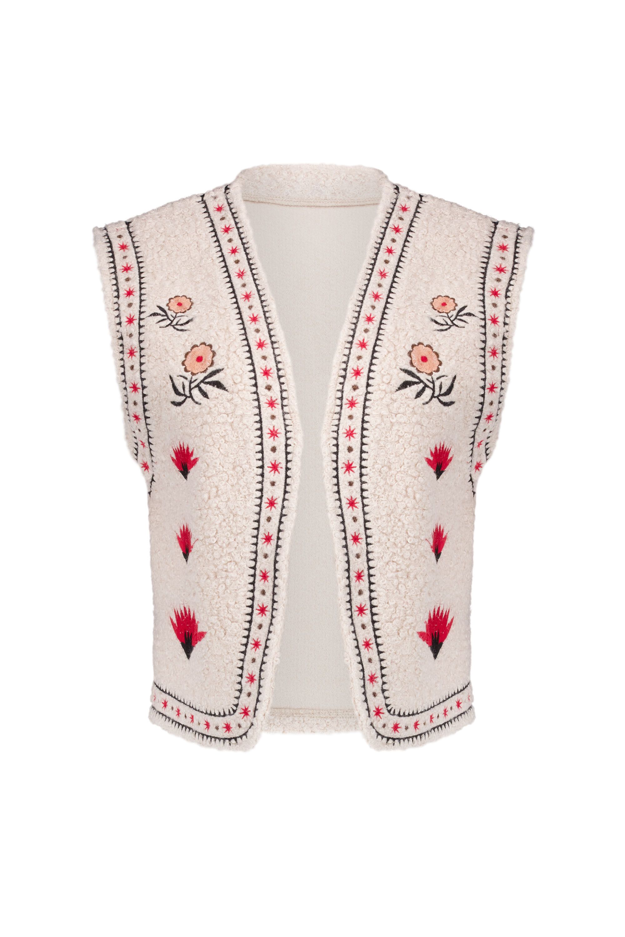 Norah Off-white teddy gilet met bloemen pebble stone multicolor 218300-058