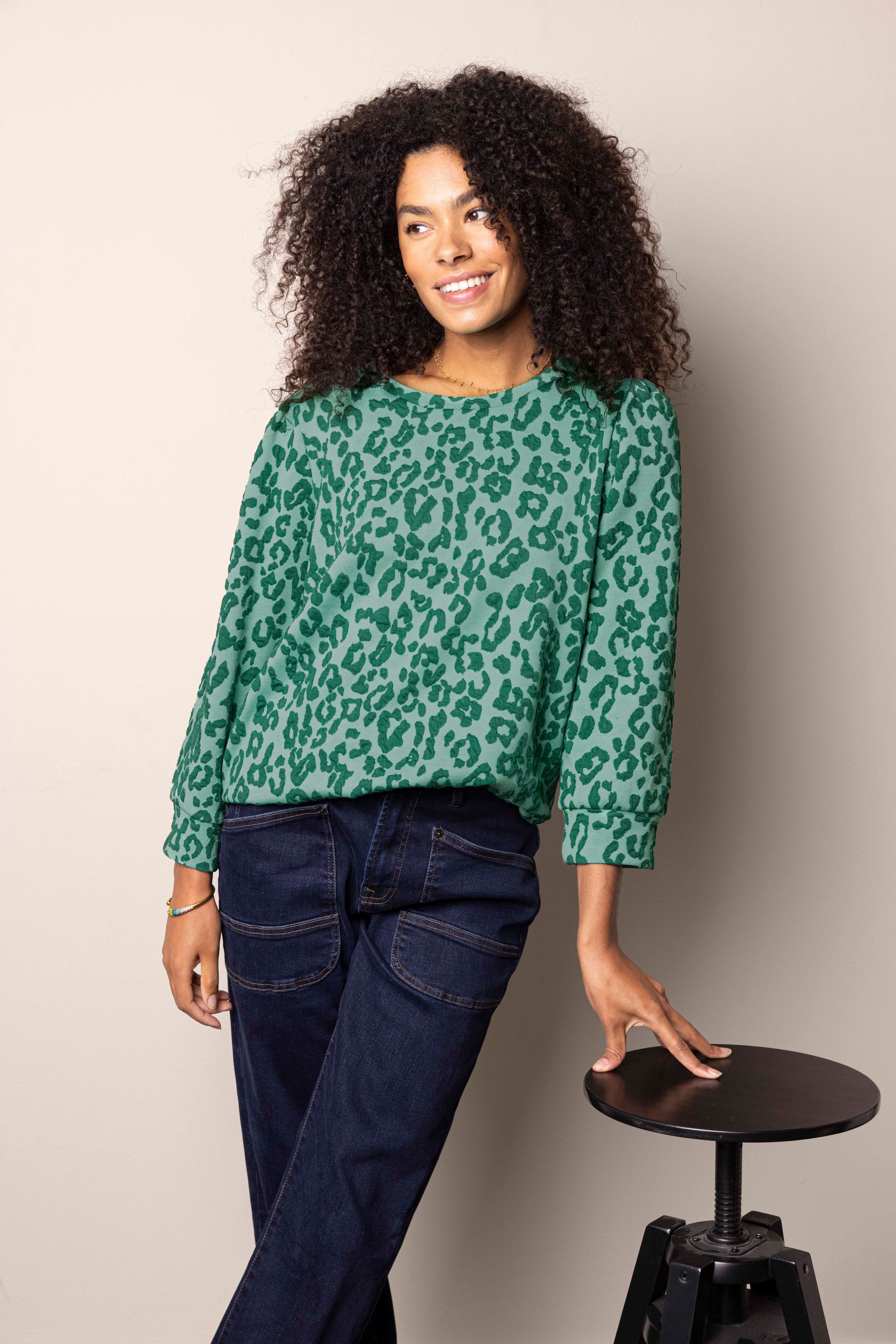 Norah Groene sweater met luipaardprint green 218305-500-40