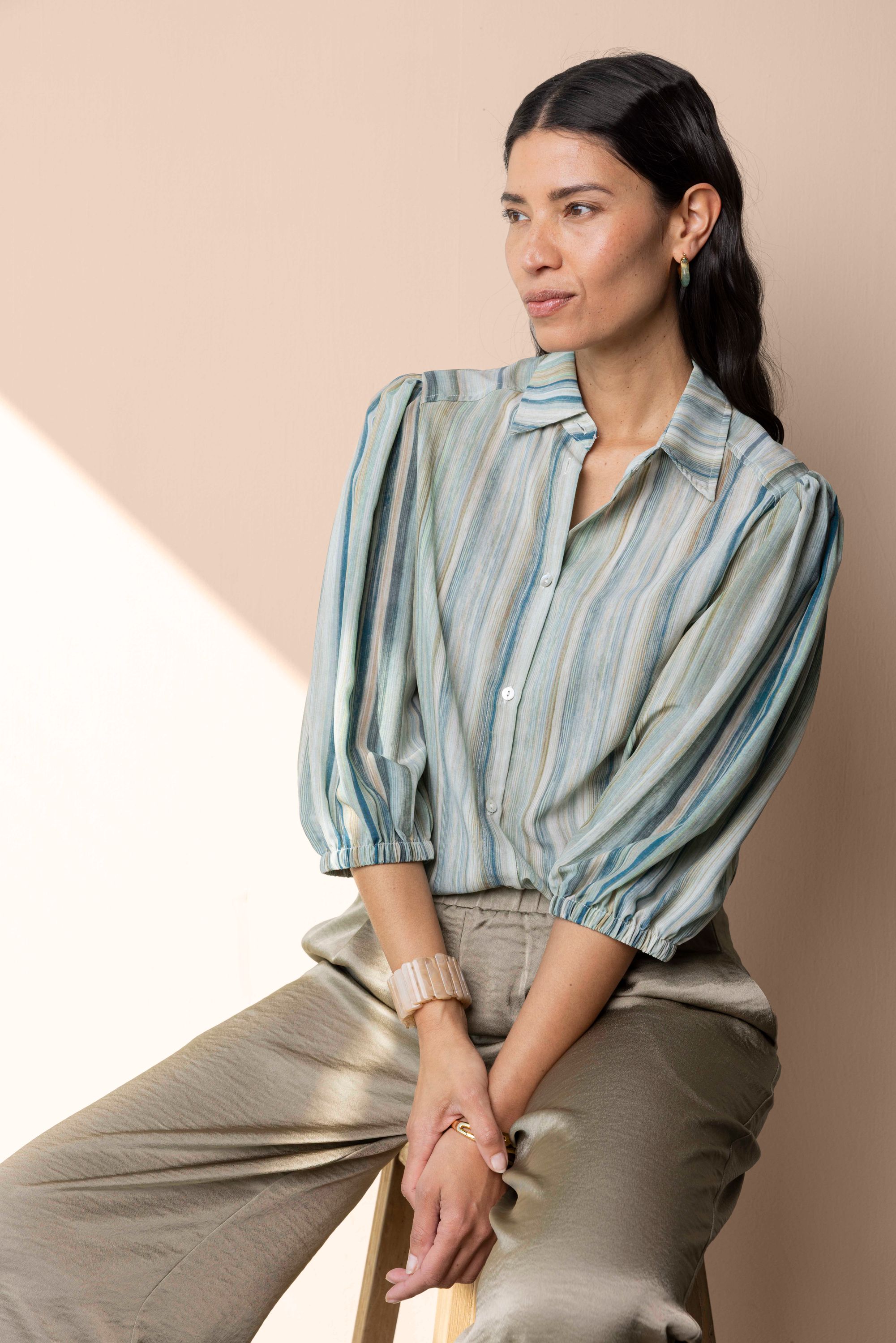 Norah Gestreepte groene blouse green multicolor 218311-520-48