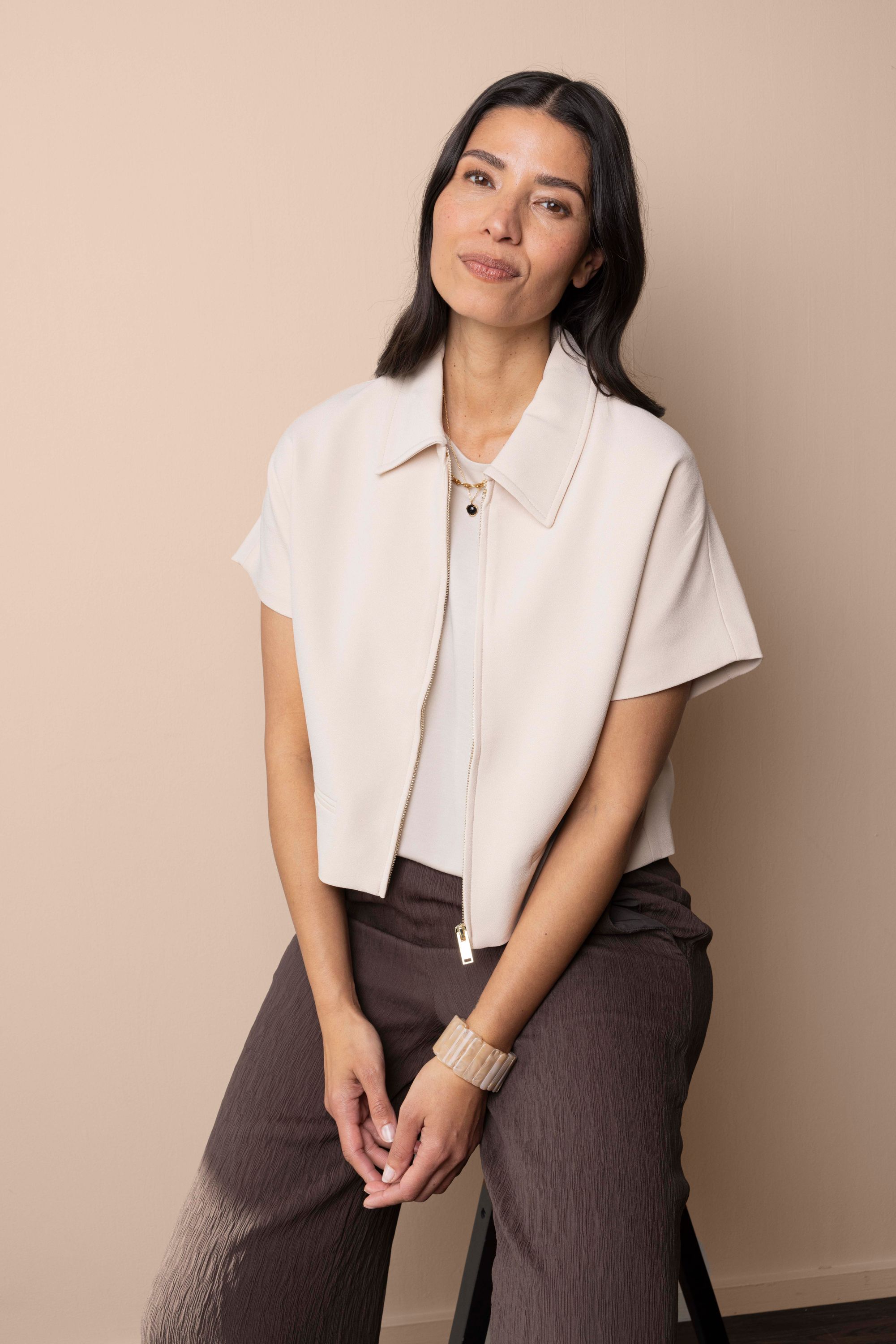 Norah Ecru jasje met klassieke kraag ecru 218318-102-46