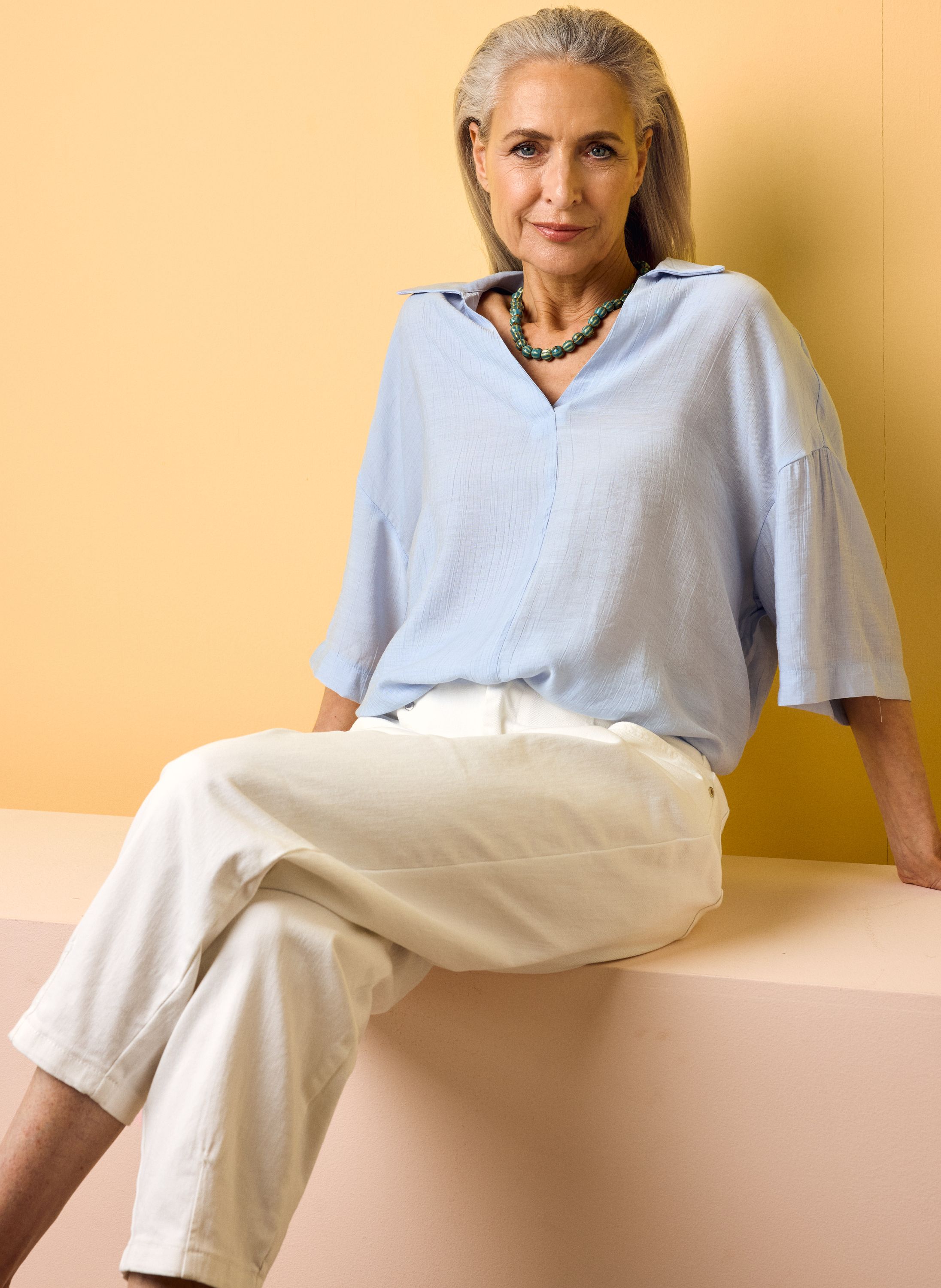 Norah Lichtblauwe blouse met strikkoord light blue 218323-401-48