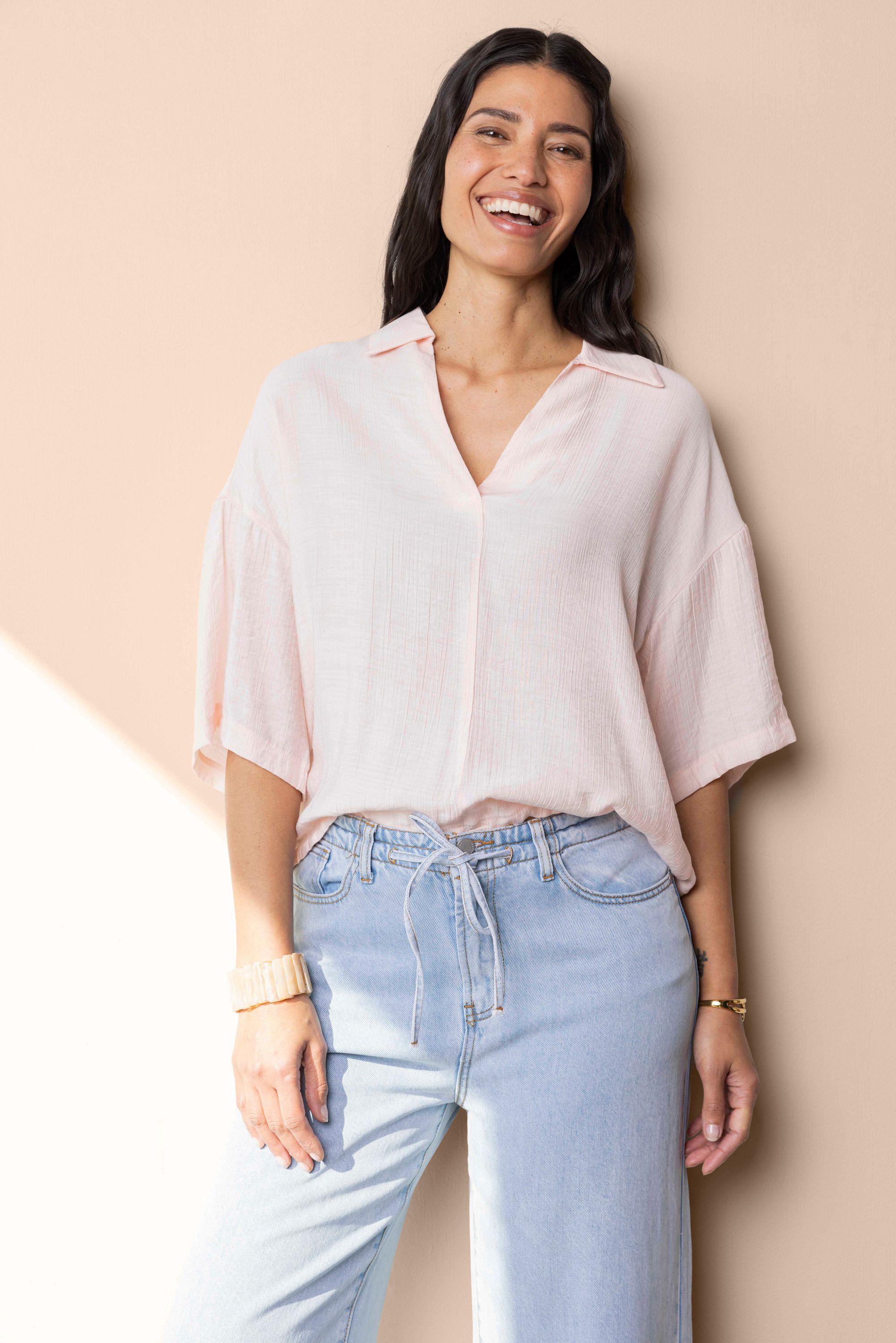 Norah Lichtroze blouse met strikkoord light rose 218323-901-42