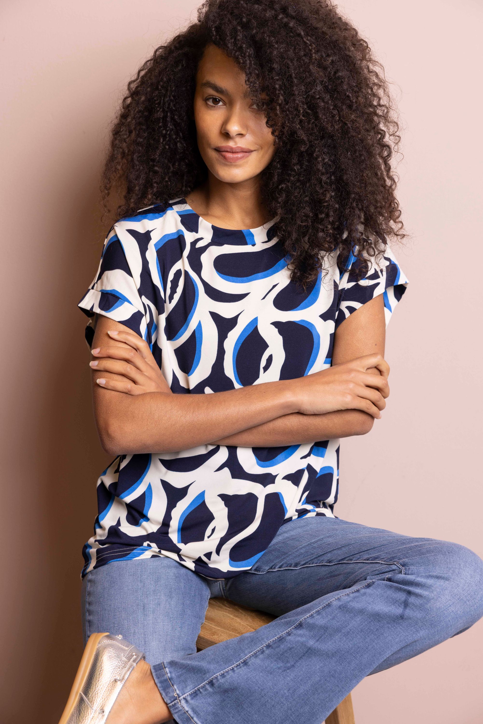 Norah Blauw shirt met grafische print blue multicolor 218325-420-34