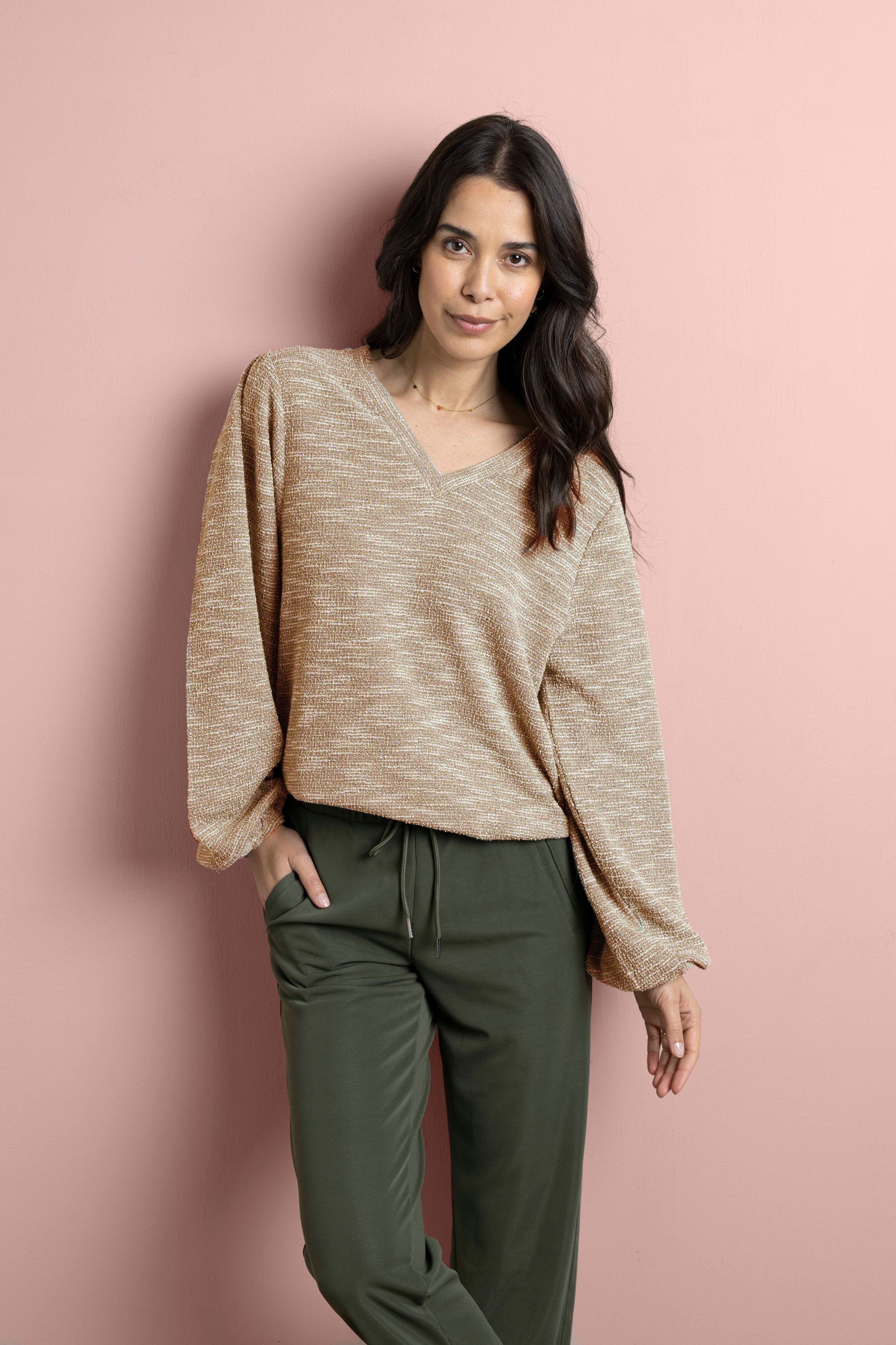 Norah Groene trui met V-hals grey green 218327-053-38