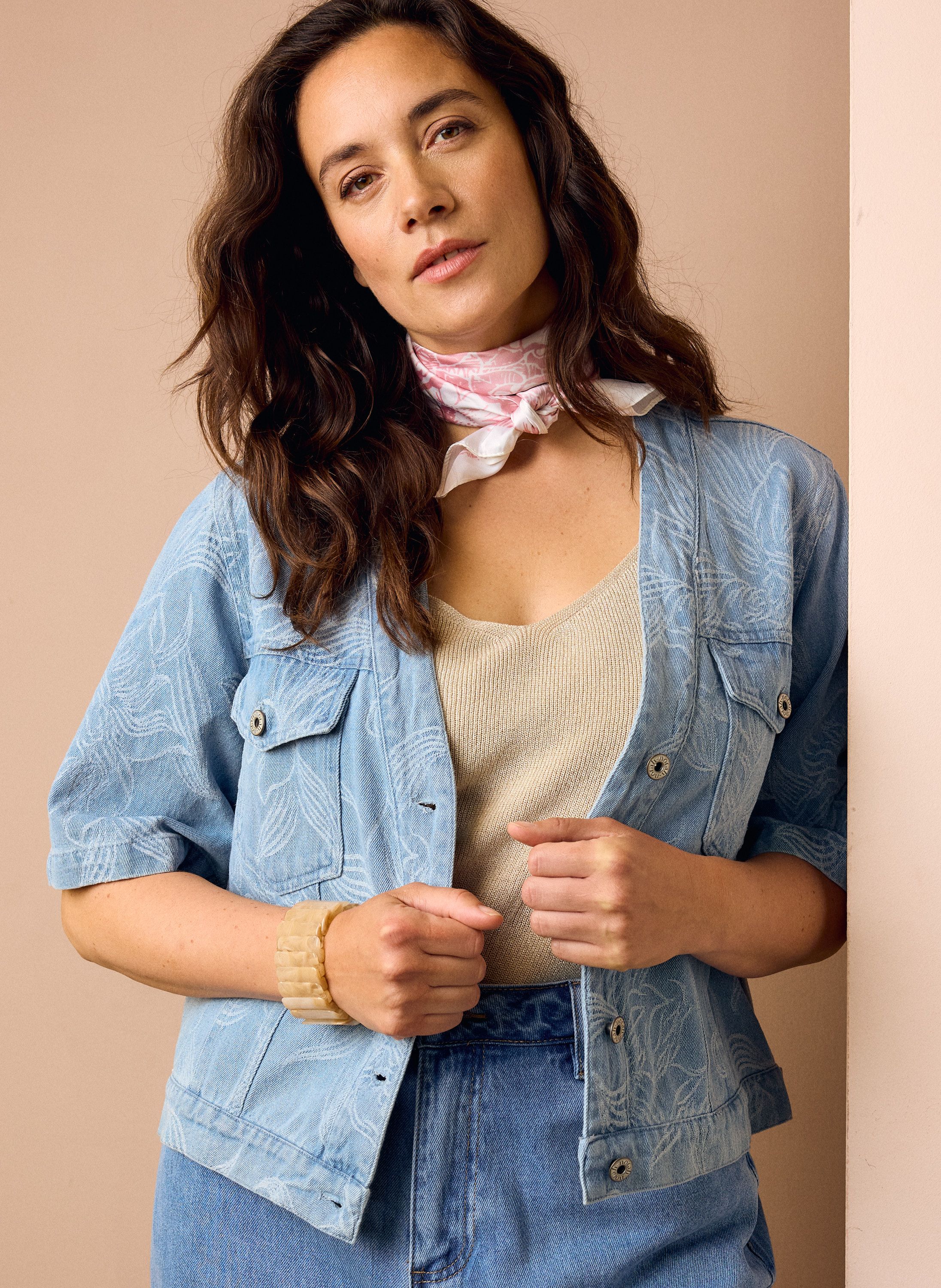 Norah Blauw denim jasje met print  218330-478-34