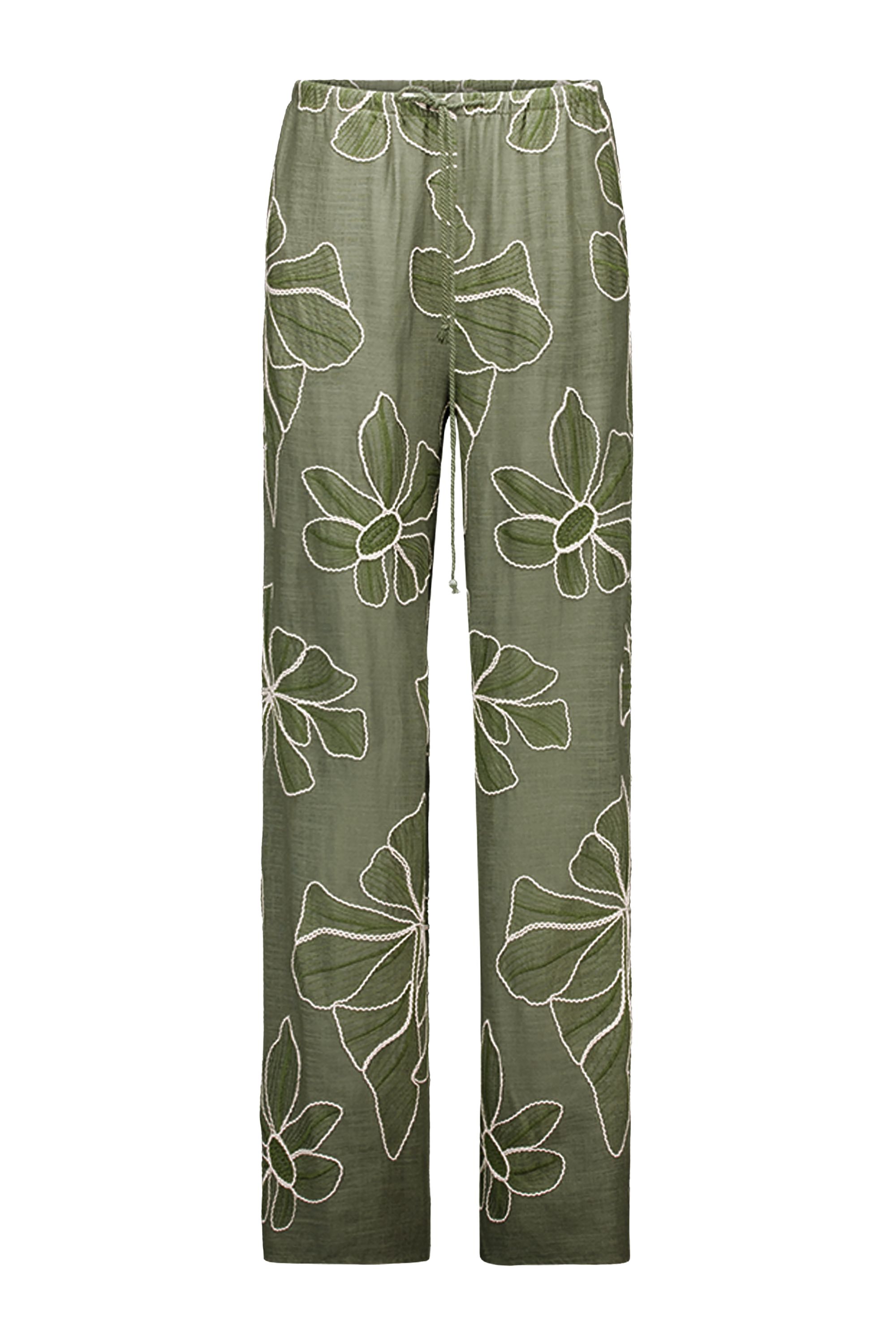 Norah Wide fit broek | Groen | Bloemenborduursels green multicolor 218331-520-42
