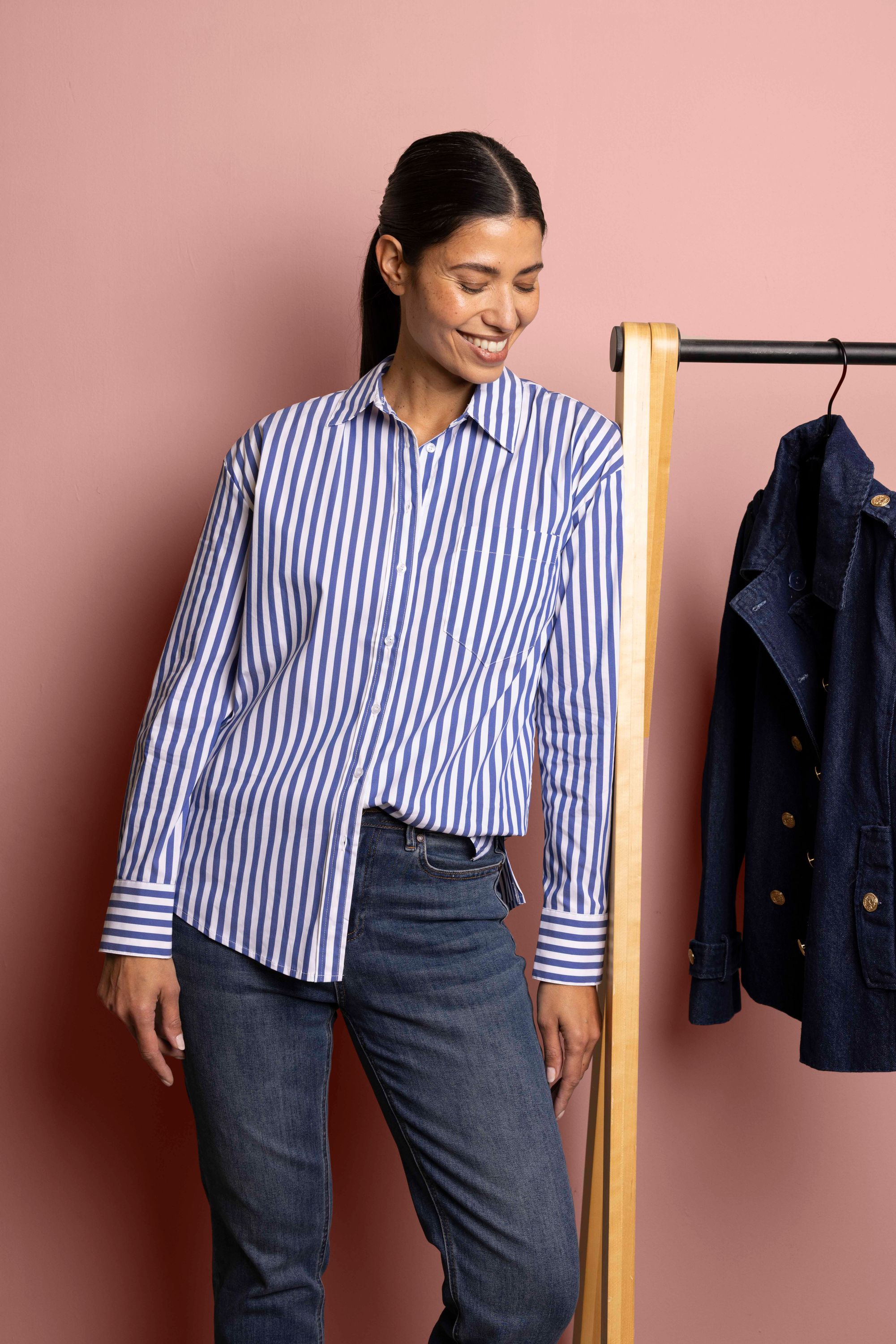 Norah Blauw/wit gestreepte blouse blue/white 218332-431-34