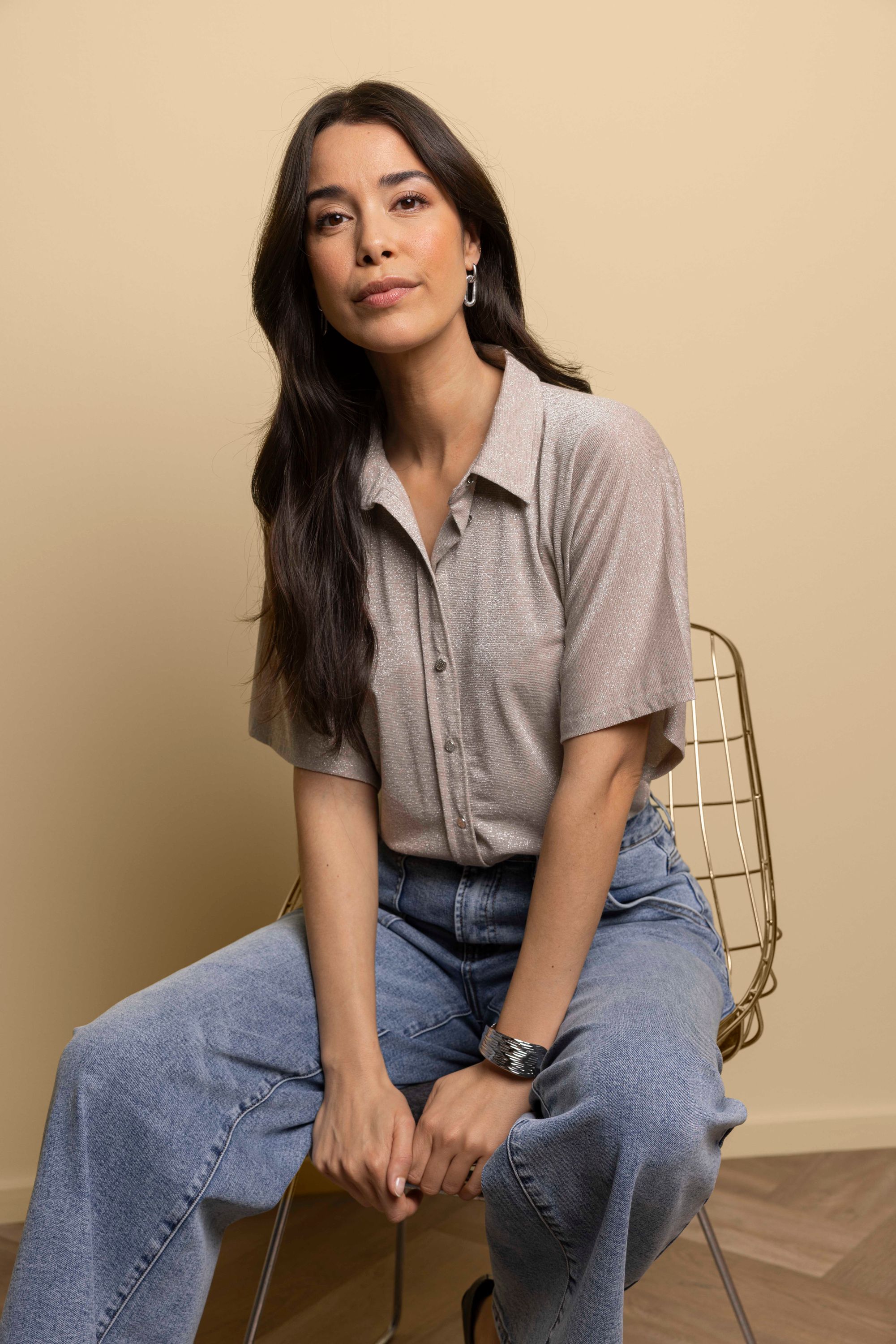 Norah Champagnekleurige blouse met lurex champagne 218337-103-42