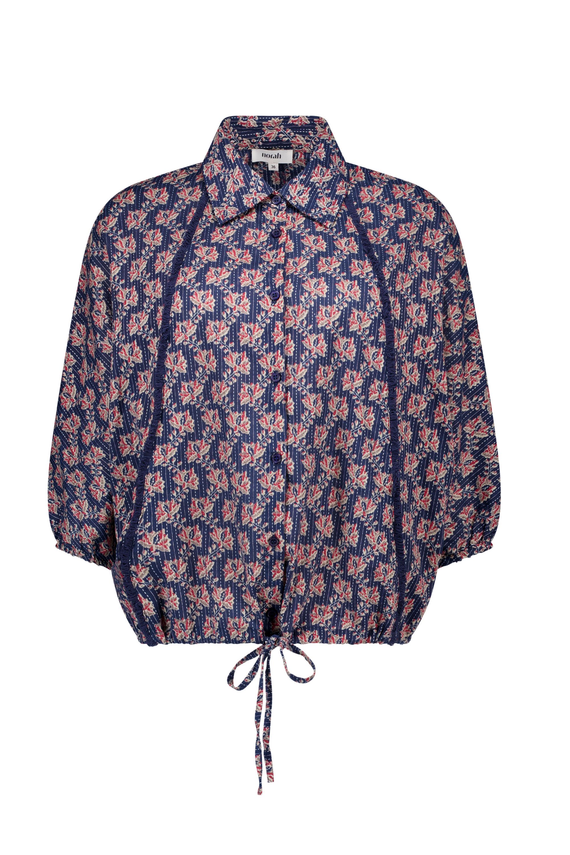 Norah Donkerblauwe blouse met botanische print dark blue multicolor 218360-491
