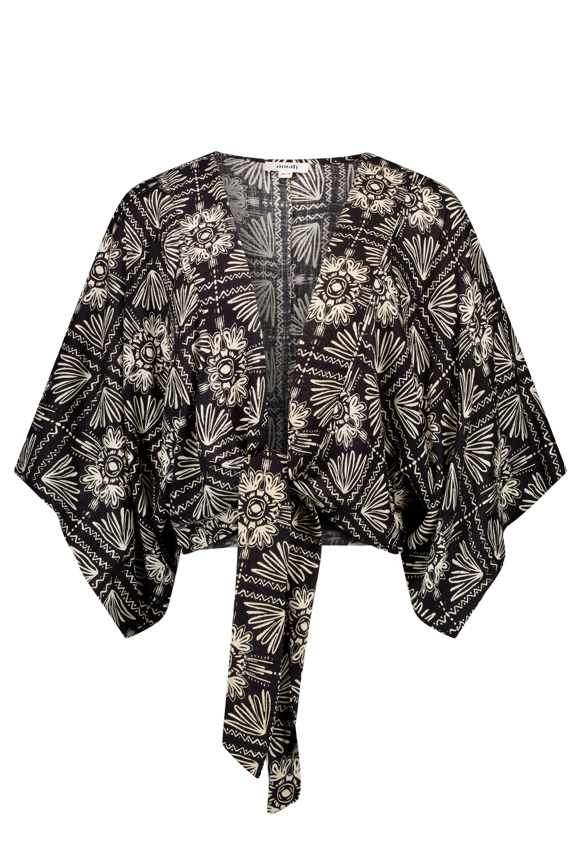 Norah Zwart/ecru kimono met grafische print black/ecru 218363-041-46-48
