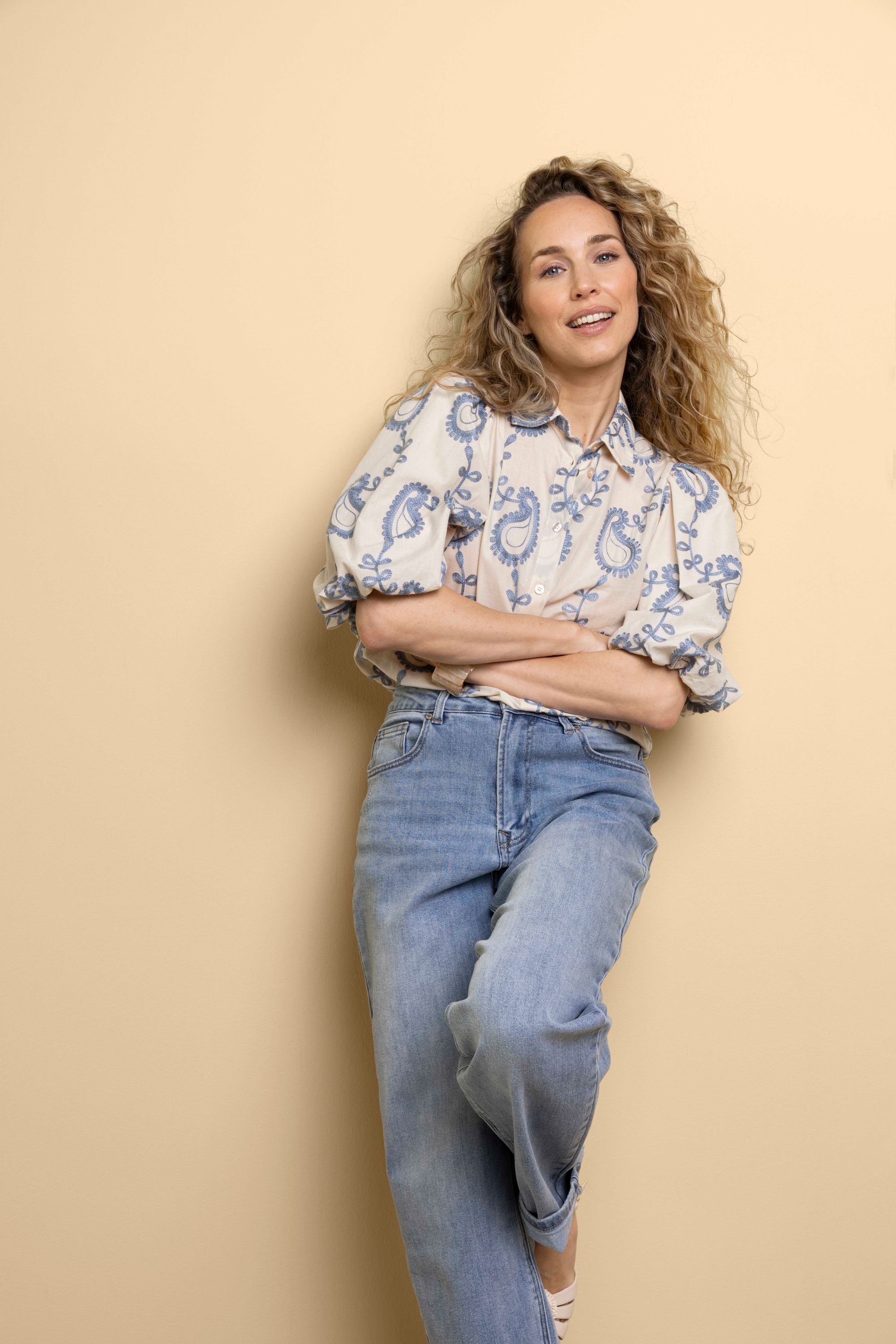 Norah Ecru blouse met borduursels ecru/blue 218391-174-34