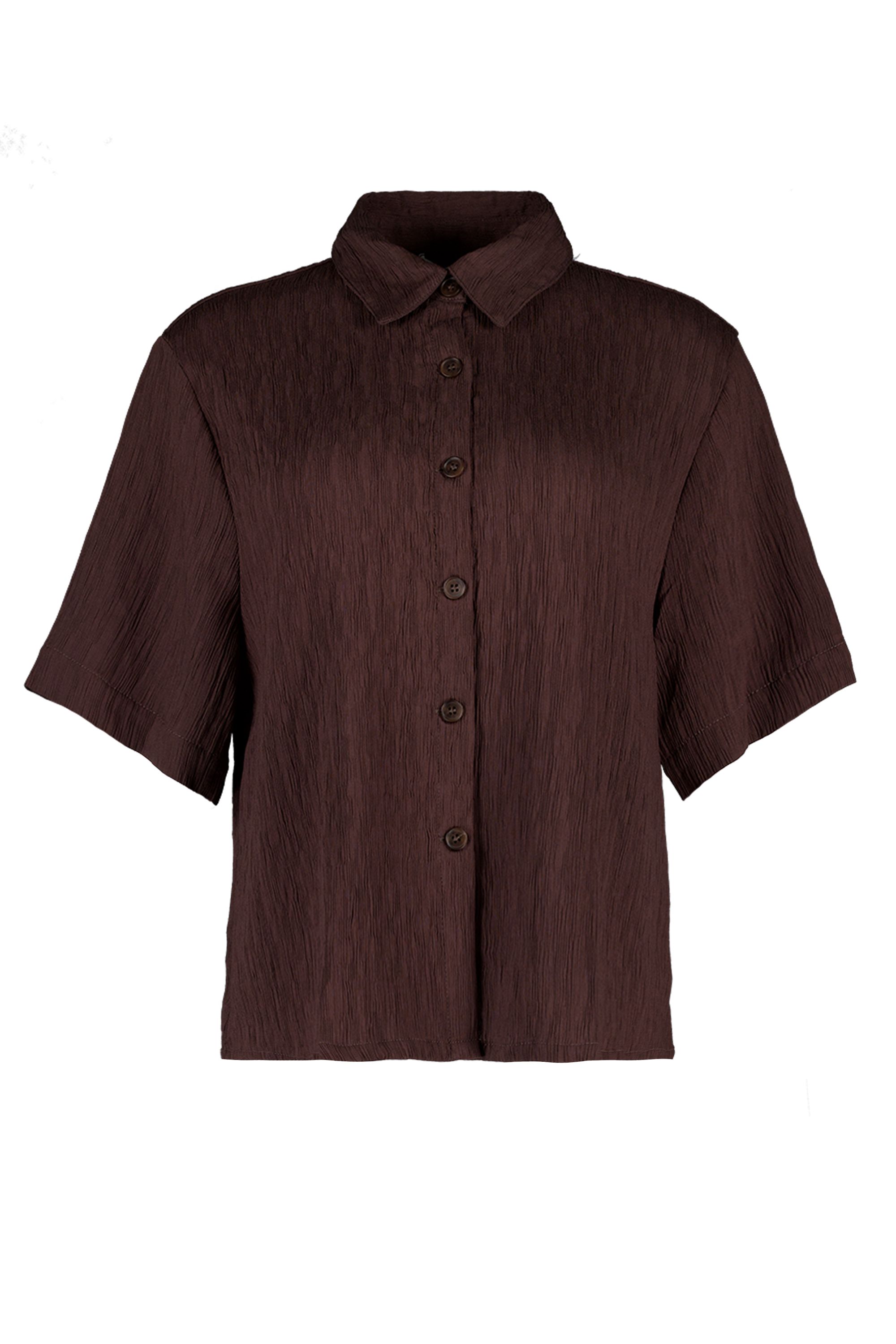 Norah Zandkleurige blouse met structuur dark brown 218410-299-38