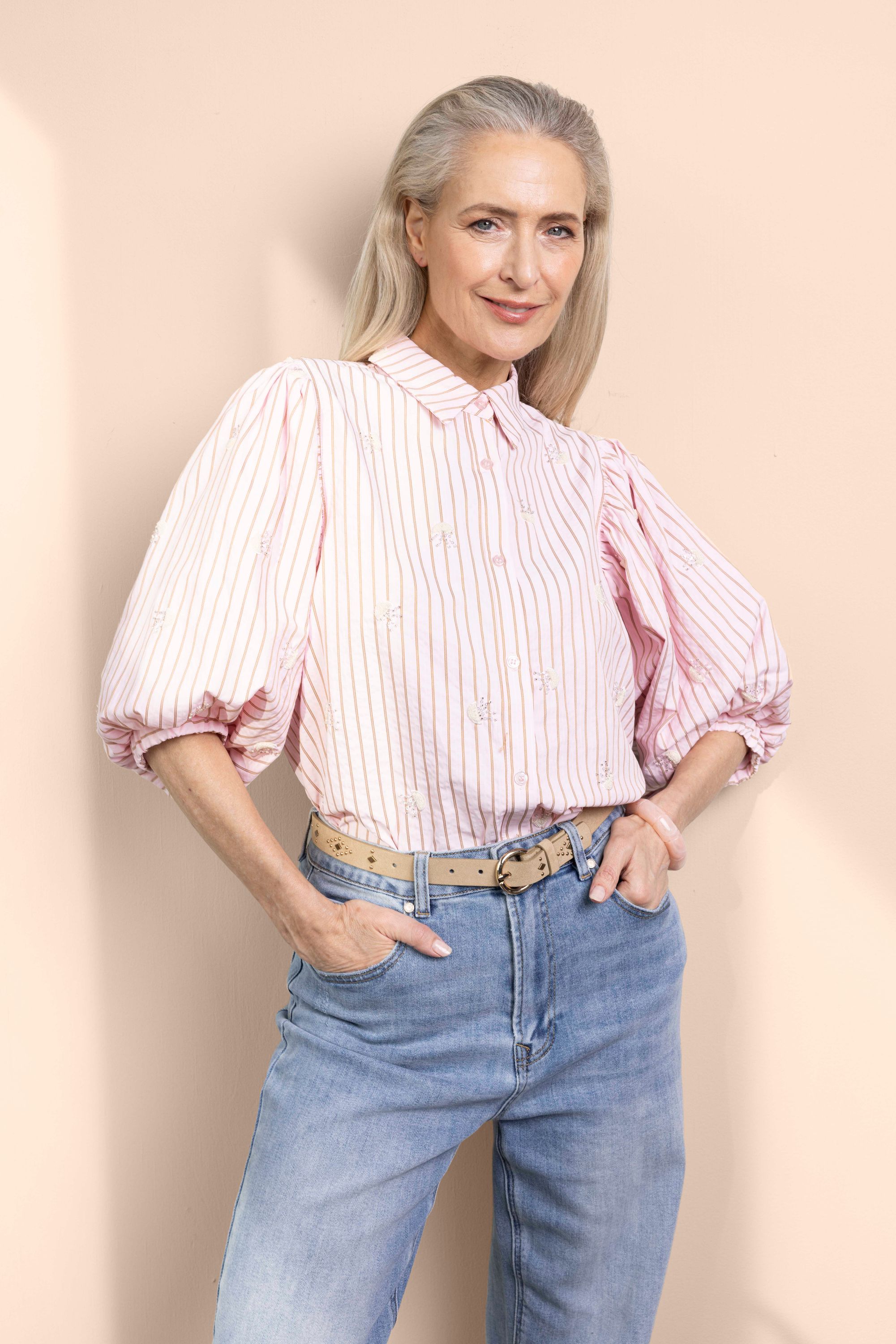 Norah Gestreepte roze blouse met borduursels pastel rose 218468-903-38
