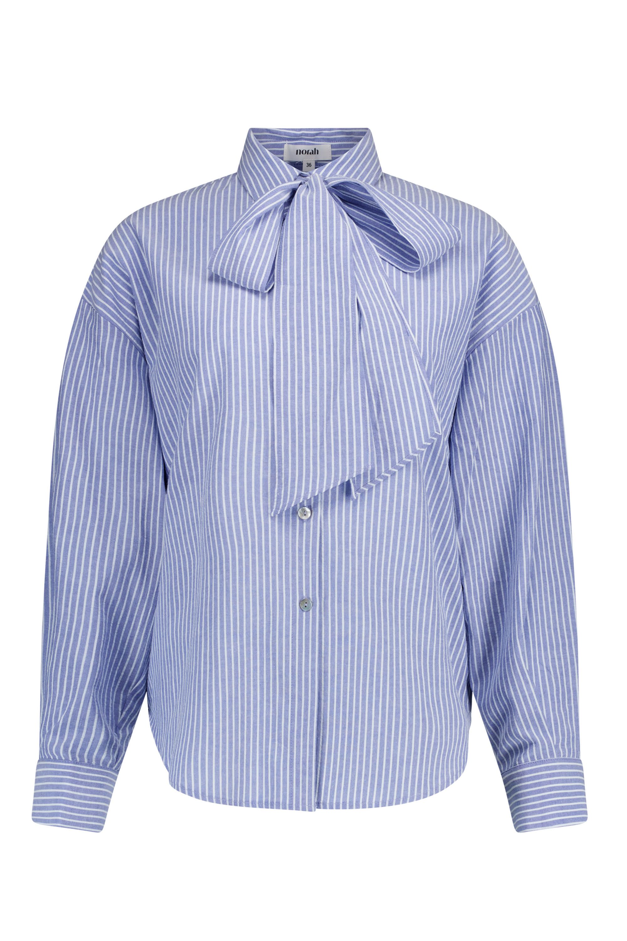Norah Blauw/wit gestreepte blouse met strik blue/white 218469-431